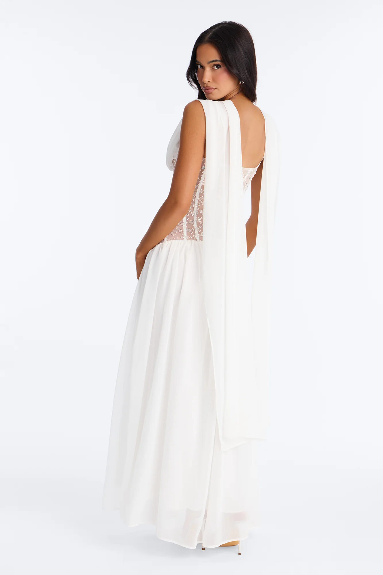 Radiant Aura Embellished Corset Maxi Dress - White - Image 7