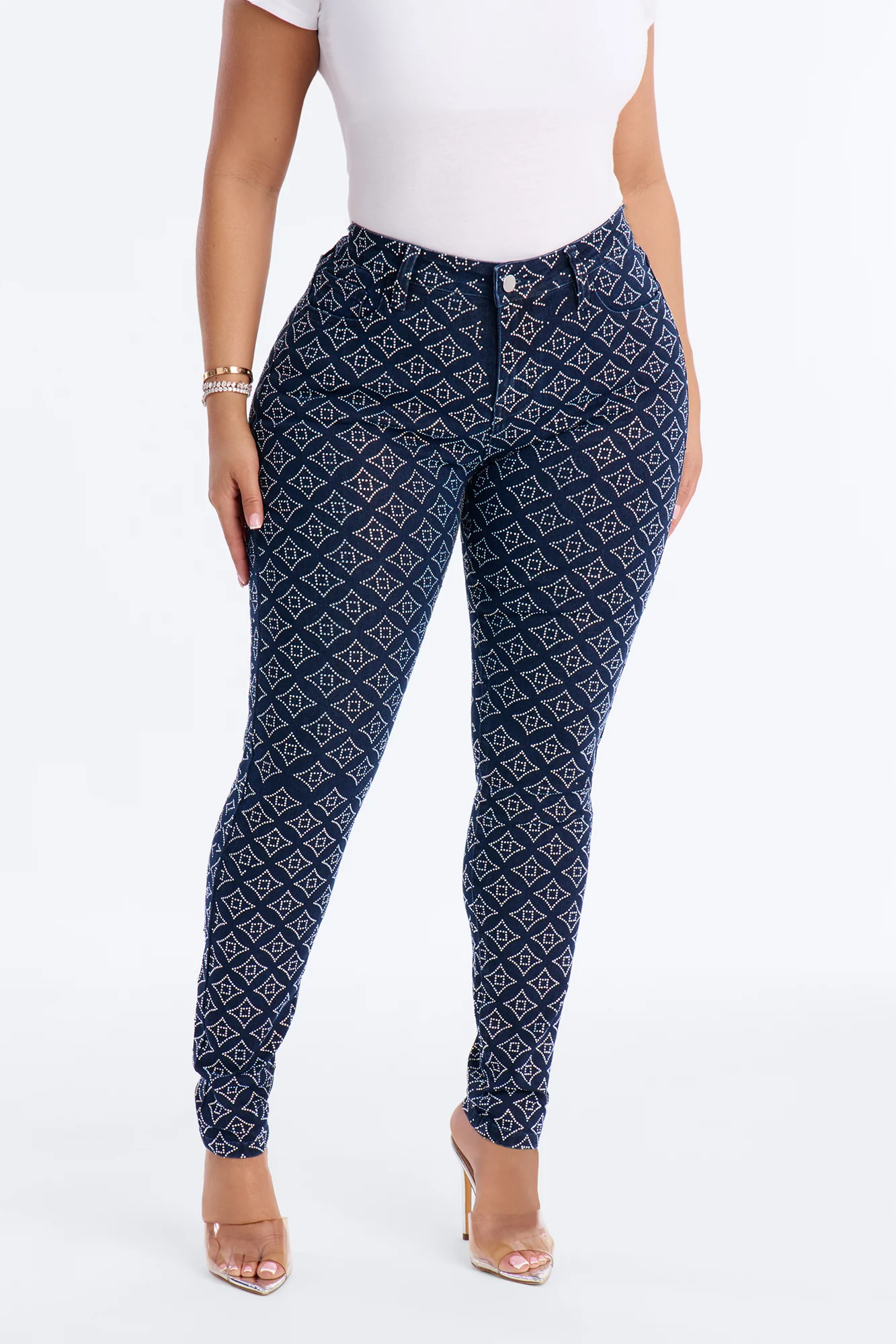 Radiant Energy Embellished Stretch Skinny Jeans - Dark Denim