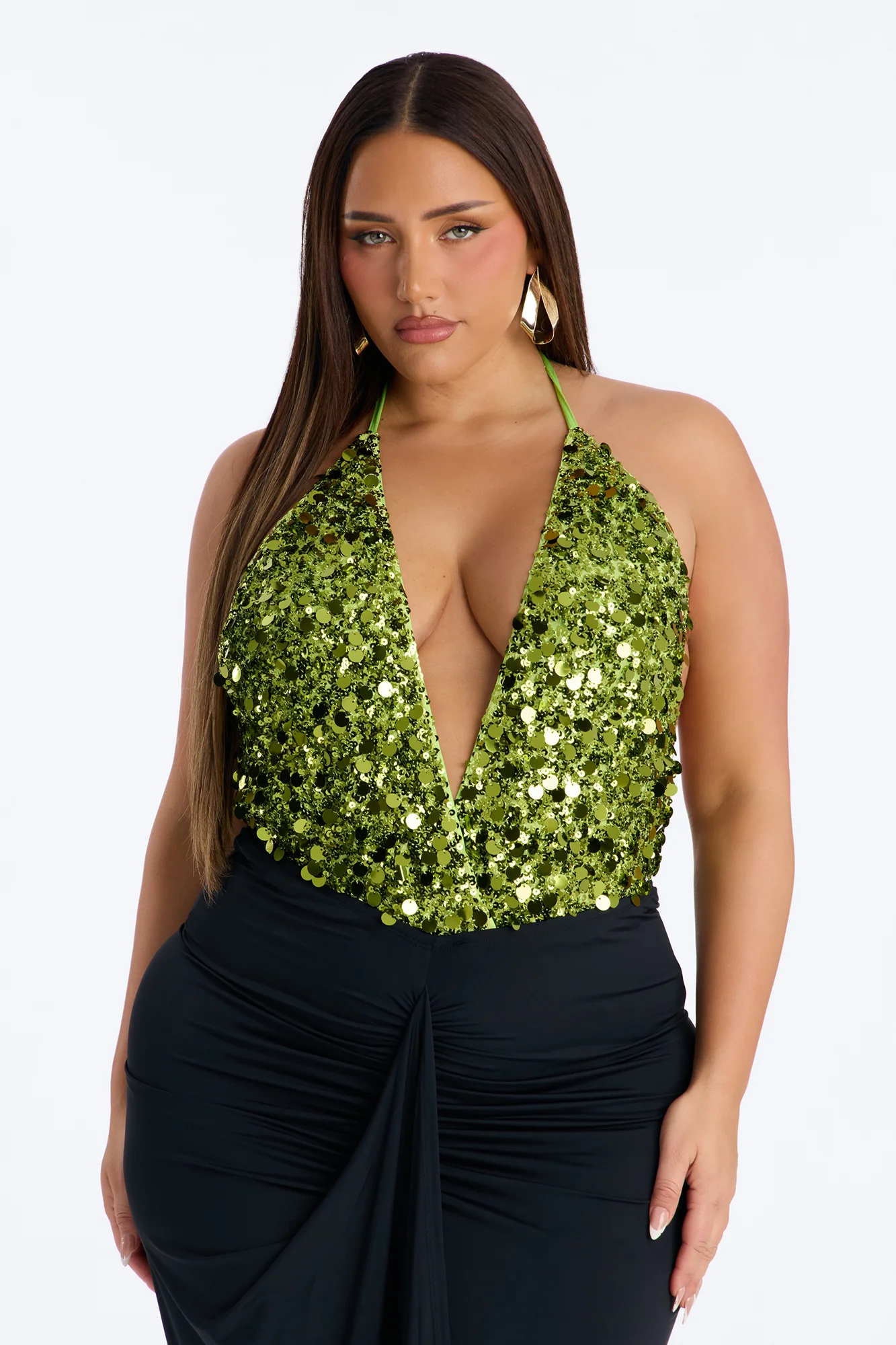 Radiant Nights Sequin Halter Bodysuit - Chartreuse - Image 7