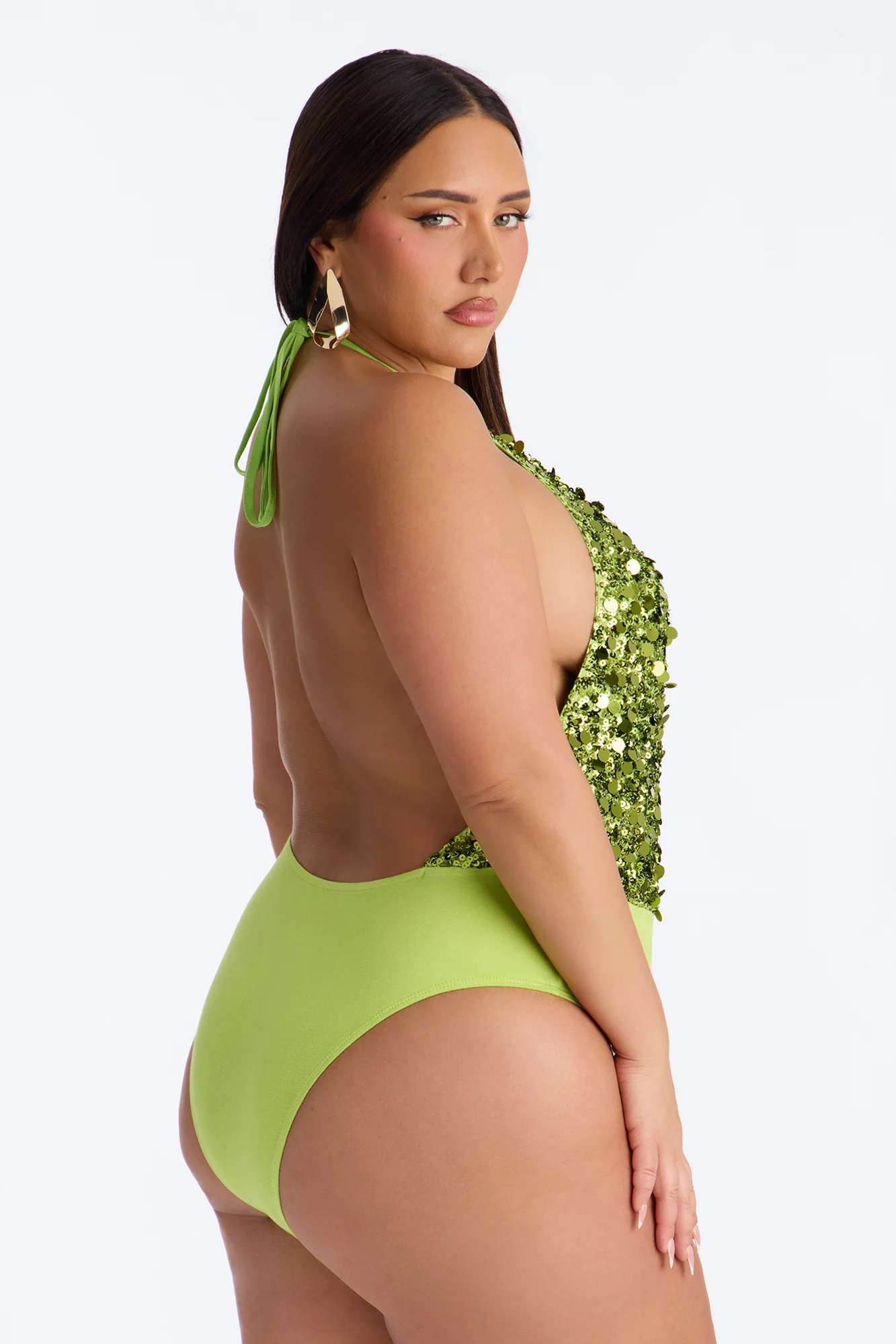Radiant Nights Sequin Halter Bodysuit - Chartreuse - Image 9