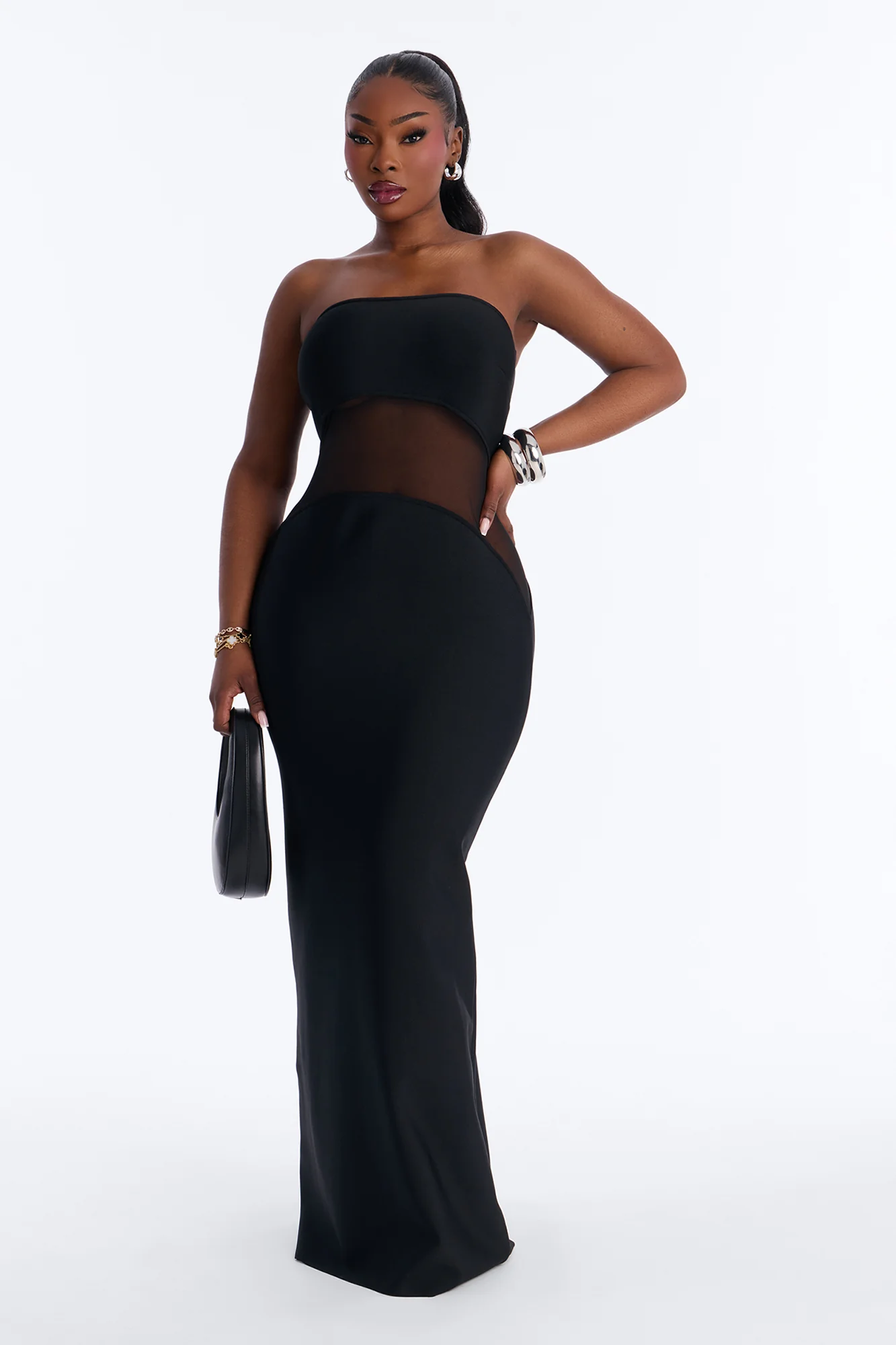 Rae Mesh Cut Out Bandage Maxi Dress - Black - Image 4