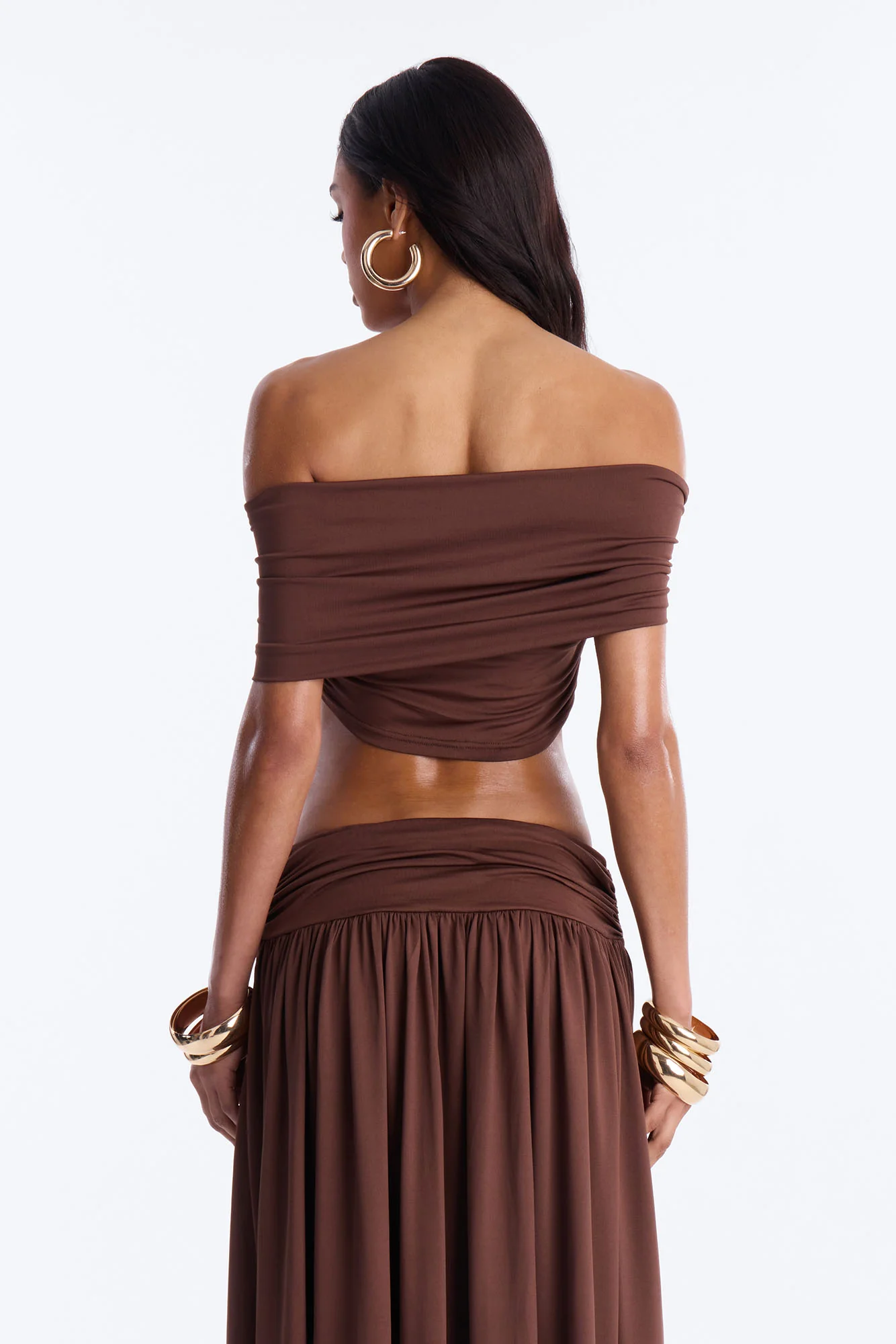 Rae Ruched Off The Shoulder Knit Top - Chocolate - Image 4