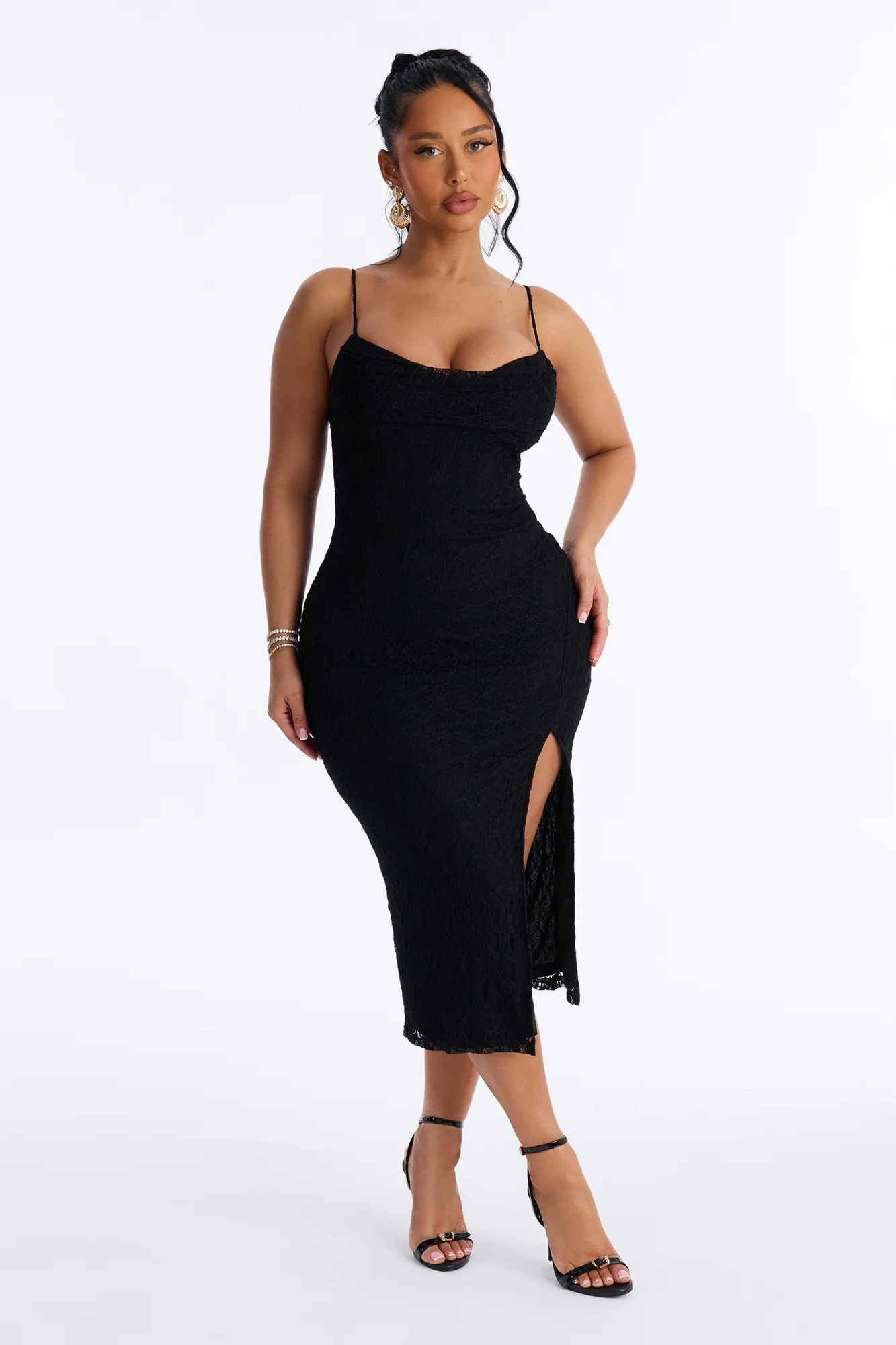 Raeanne Lace Midi Dress - Black