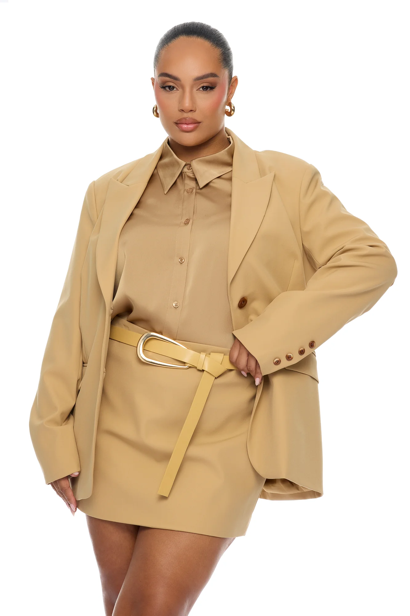 Raelynn 3 Piece Blazer Skirt Set - Camel - Image 6