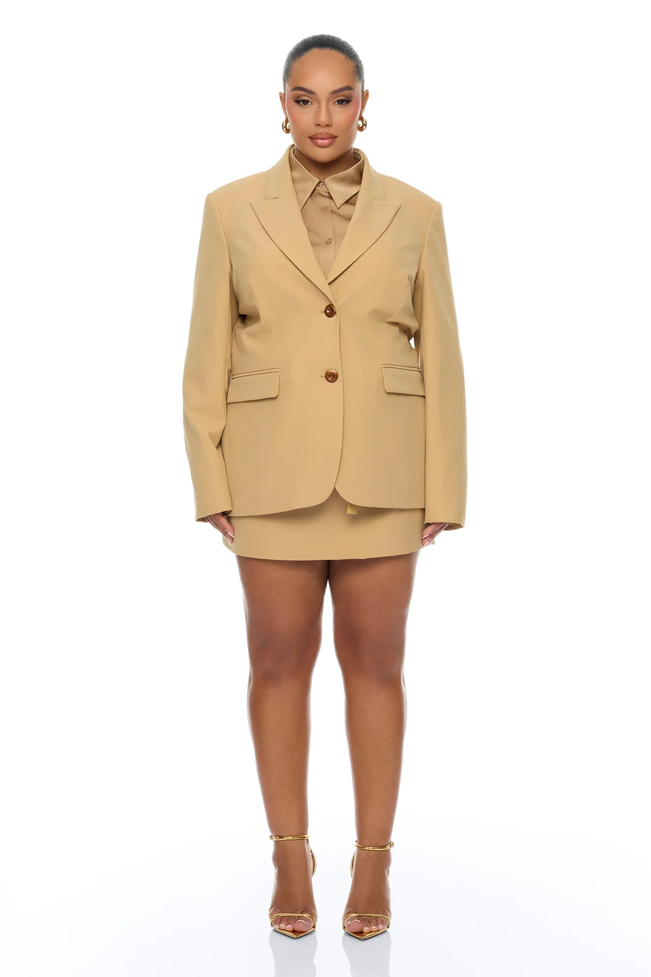 Raelynn 3 Piece Blazer Skirt Set - Camel - Image 7