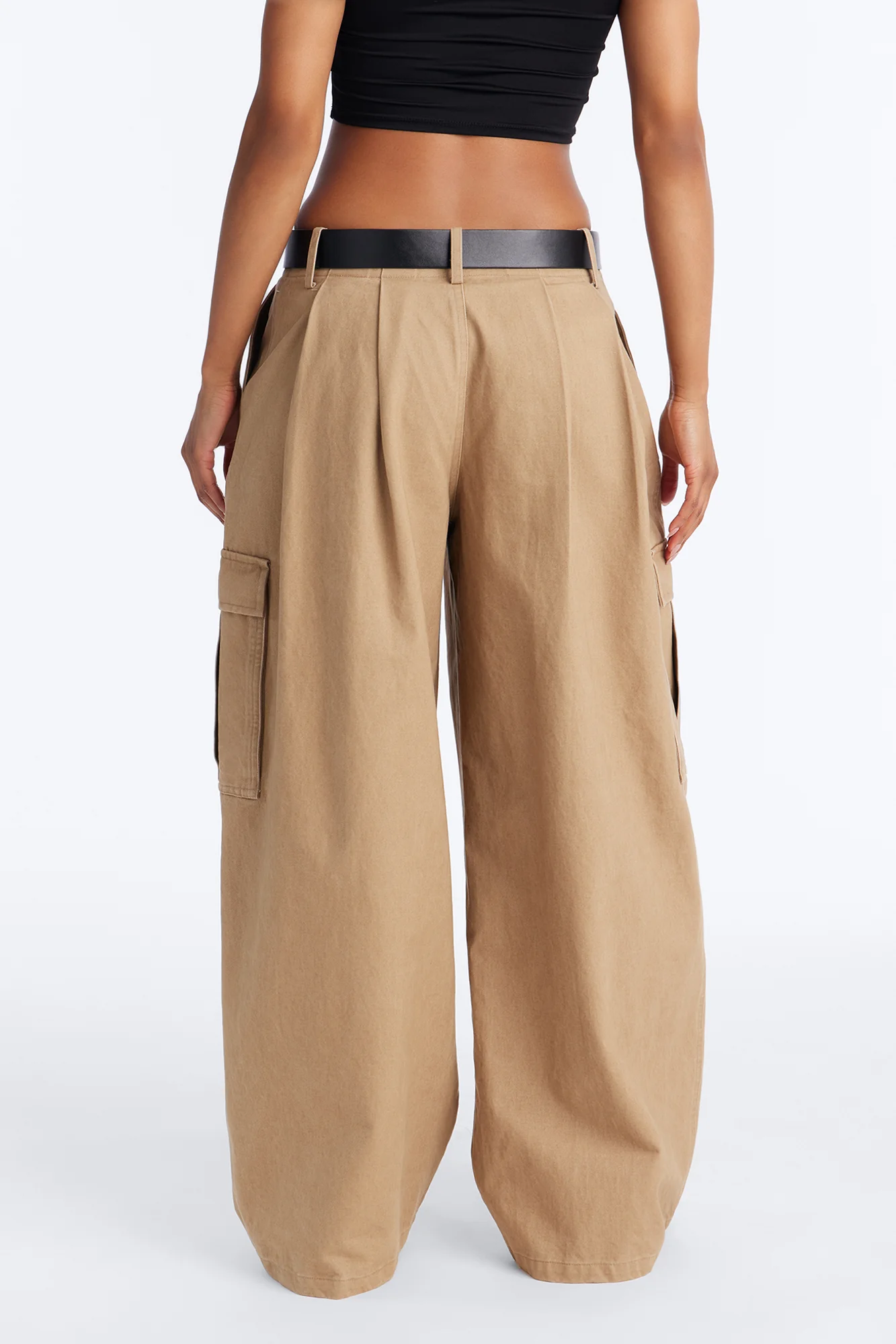 Raelynn Low Rise Belted Barrel Leg Cargo Pant - Khaki - Image 4