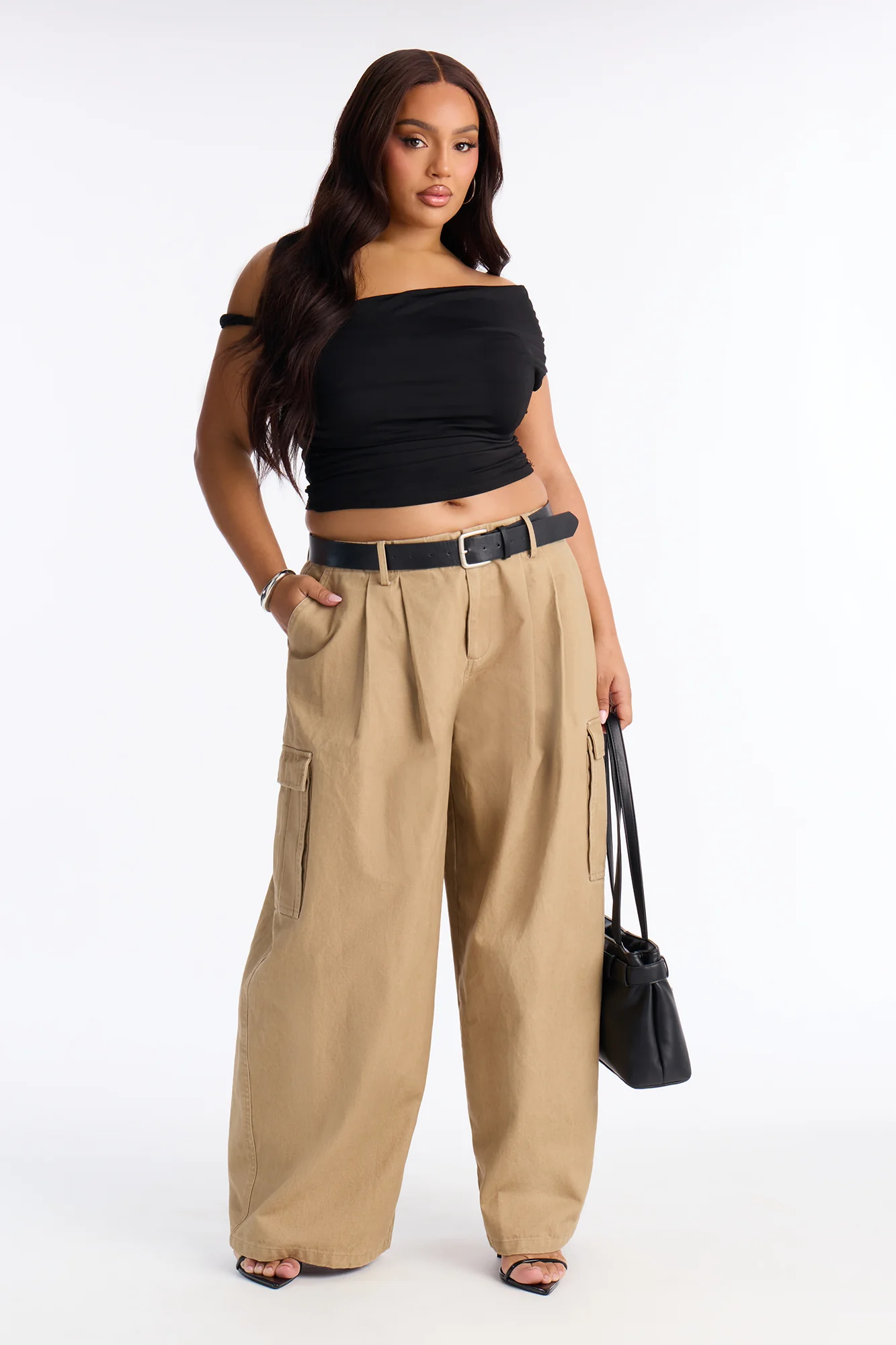 Raelynn Low Rise Belted Barrel Leg Cargo Pant - Khaki - Image 5