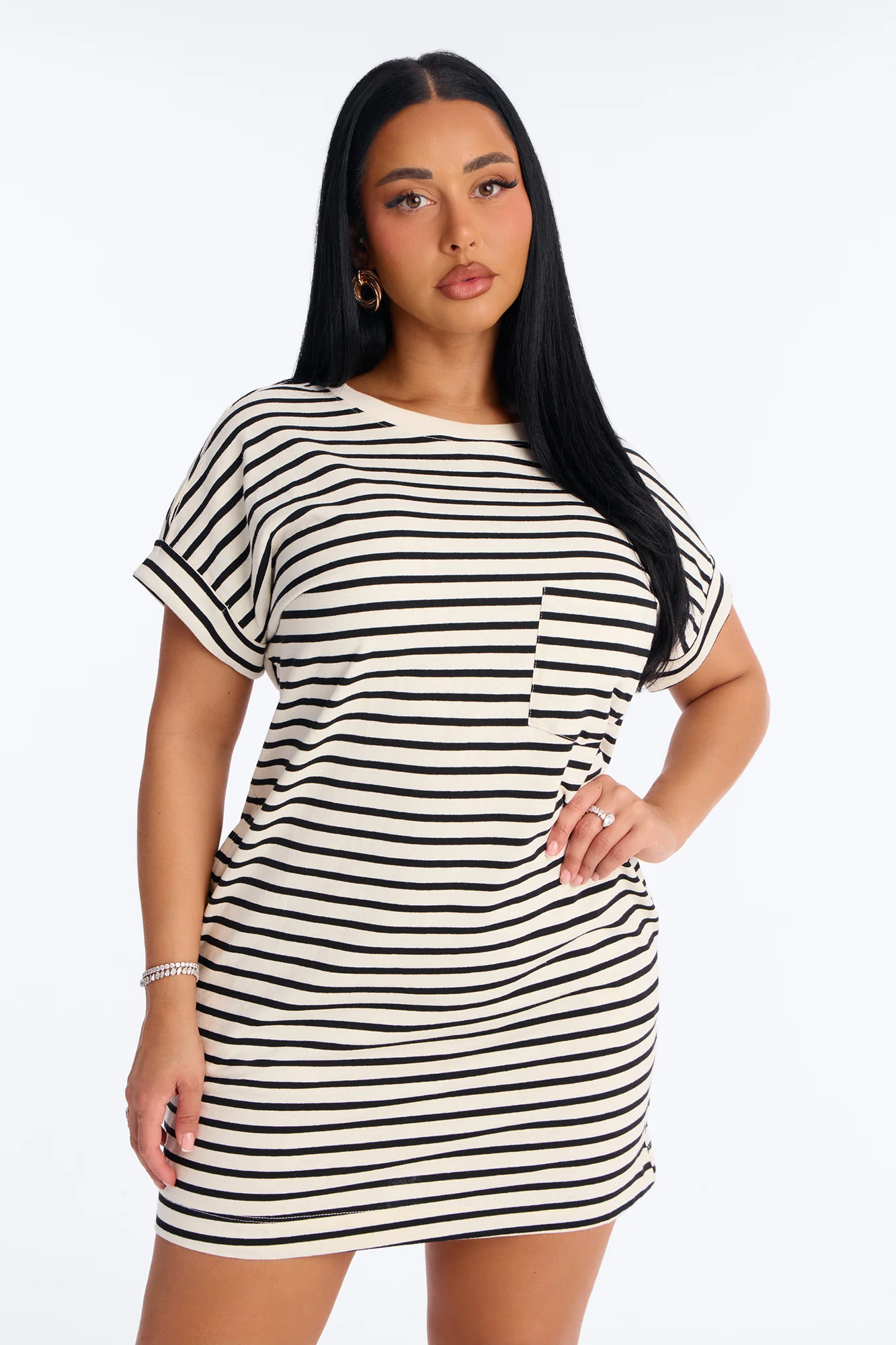 Raelynn Short Sleeve Cotton Shirt Mini Dress - Black/White