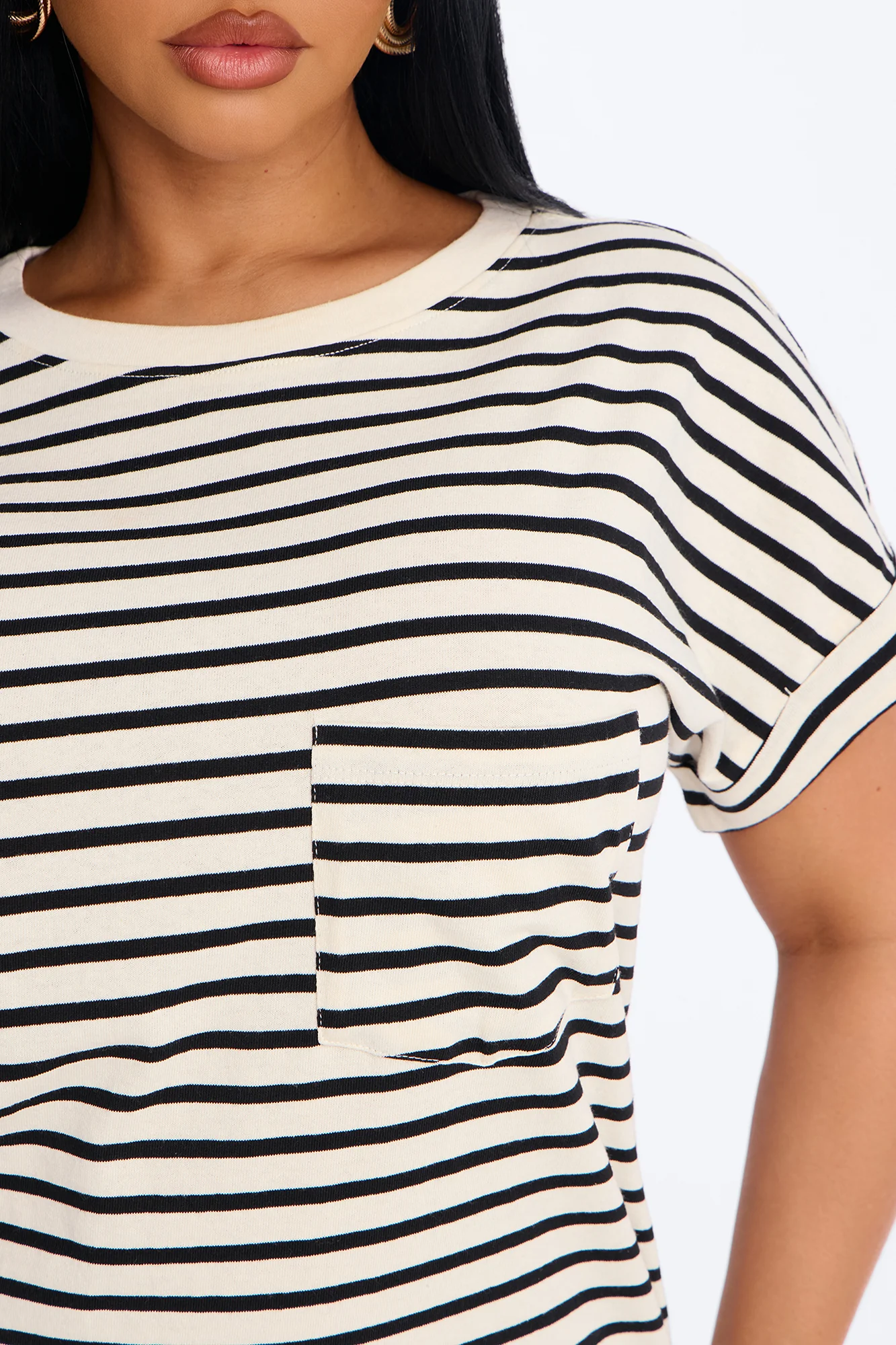 Raelynn Short Sleeve Cotton Shirt Mini Dress - Black/White - Image 3