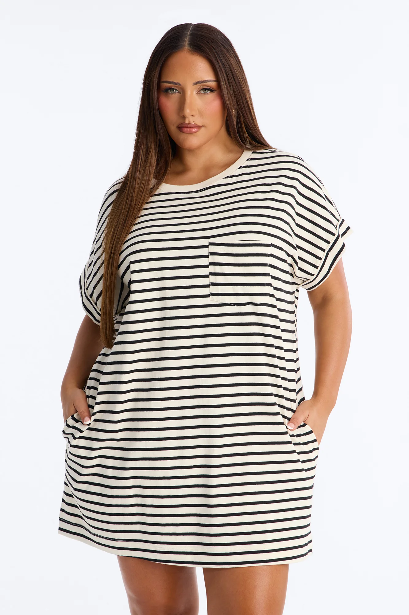 Raelynn Short Sleeve Cotton Shirt Mini Dress - Black/White - Image 6
