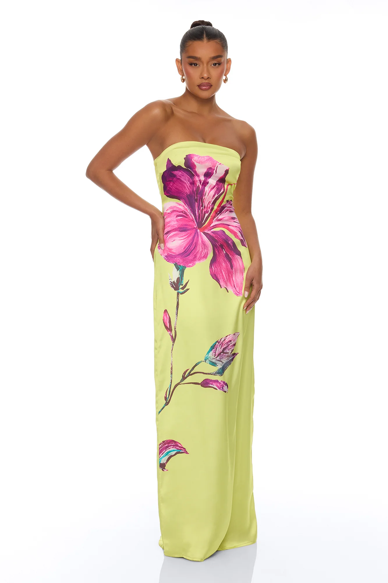 Raelynne Strapless Satin Maxi Dress - Lime