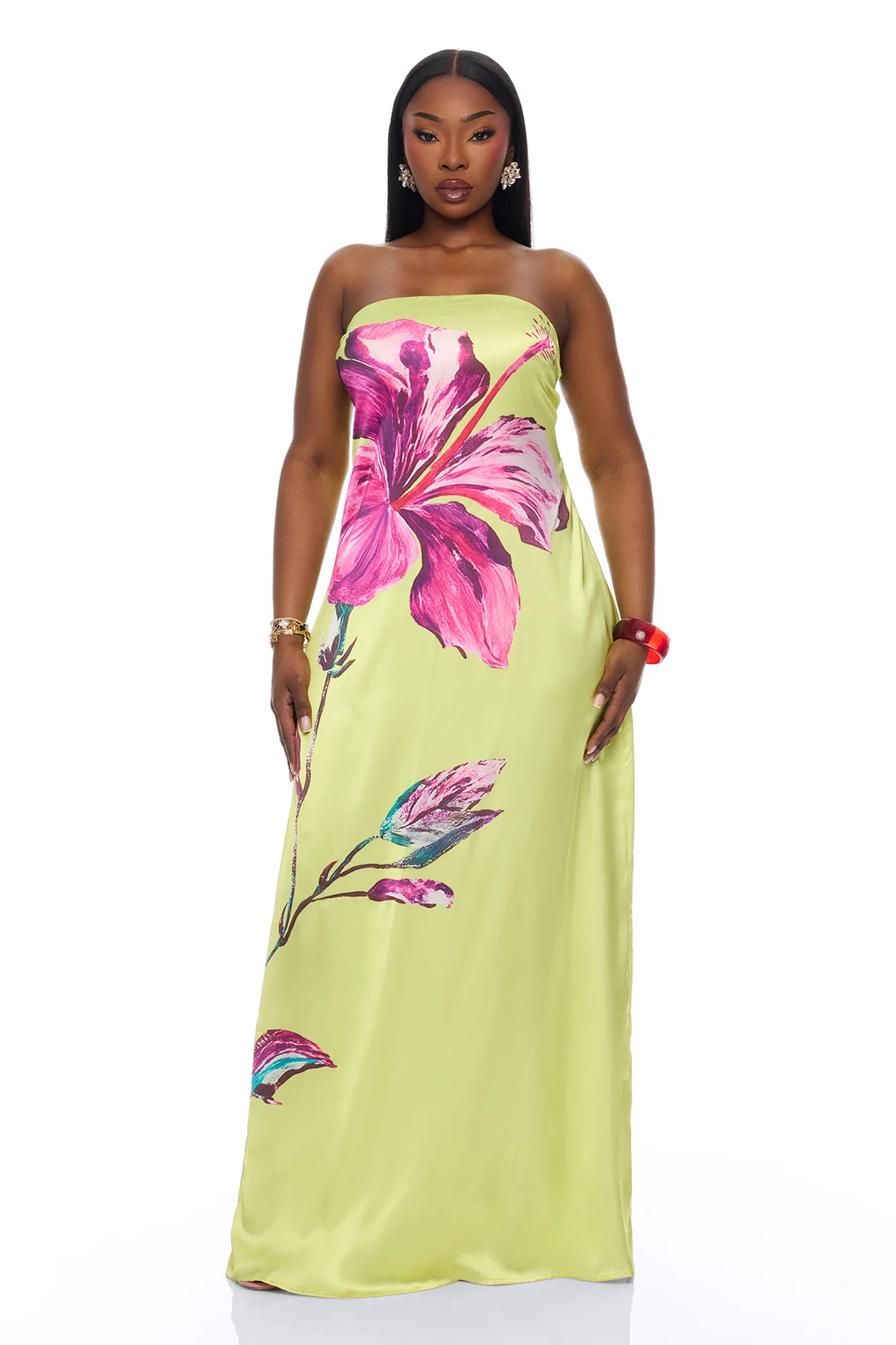 Raelynne Strapless Satin Maxi Dress - Lime - Image 5