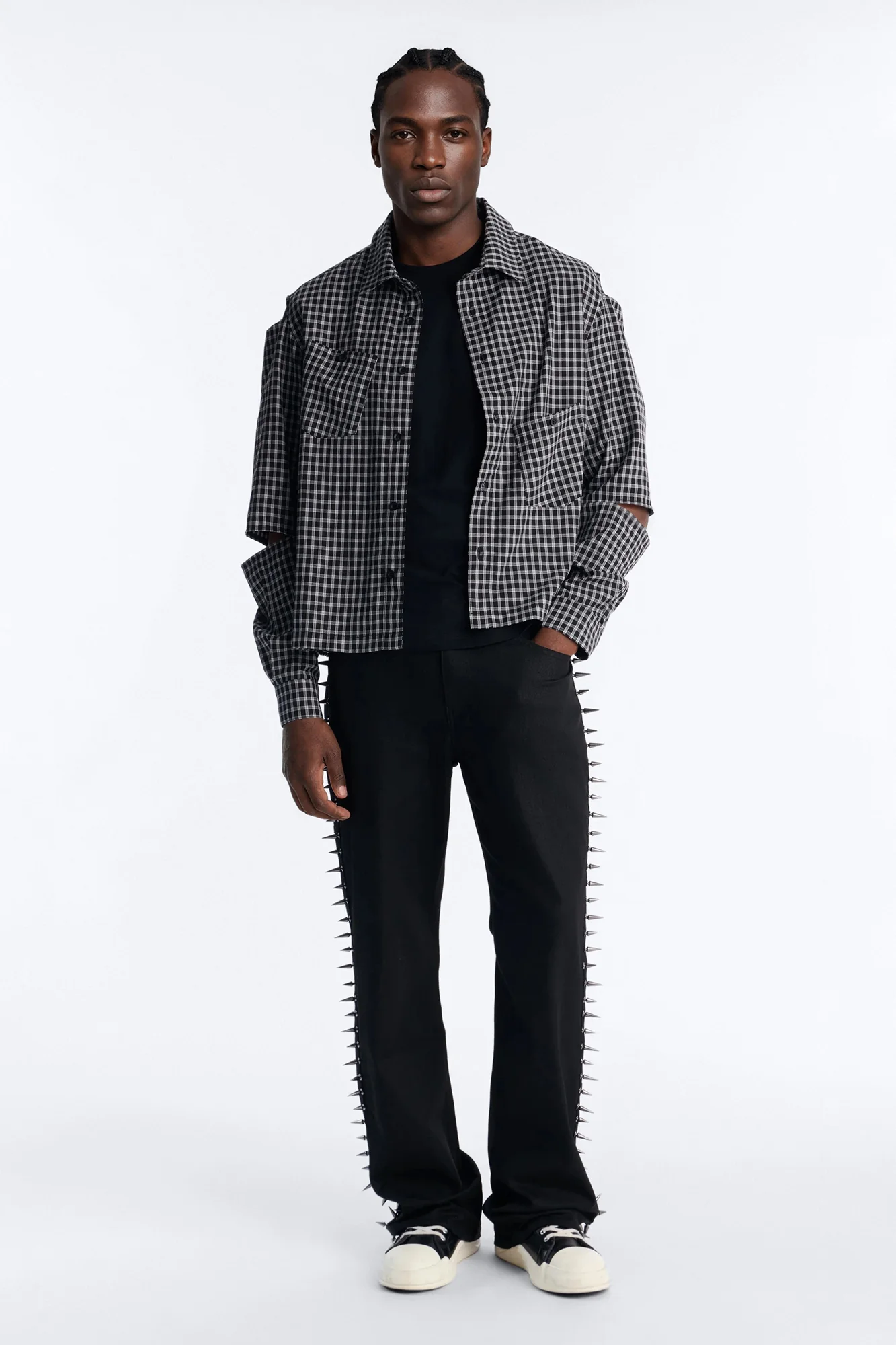 Railcut Plaid Button Up Shirt - Black - Image 2