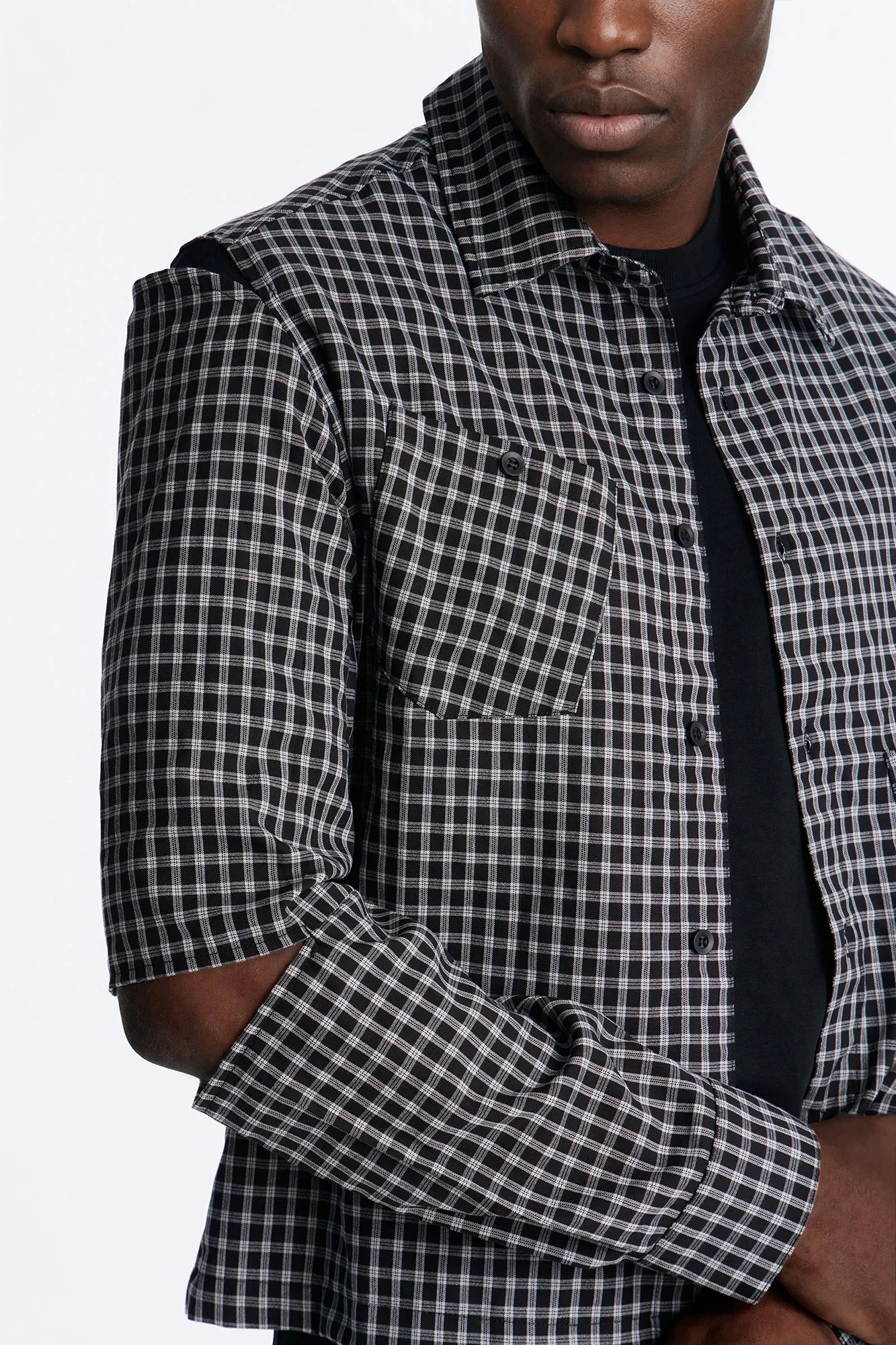 Railcut Plaid Button Up Shirt - Black - Image 3