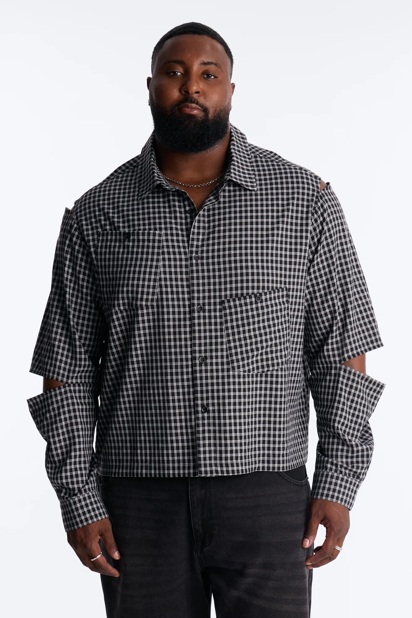 Railcut Plaid Button Up Shirt - Black - Image 5