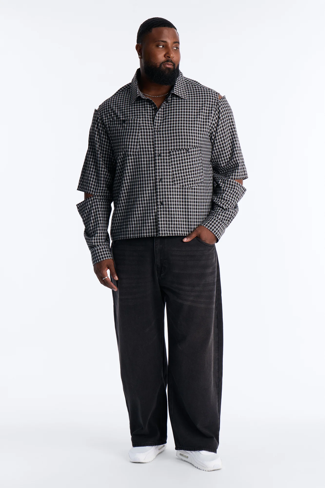 Railcut Plaid Button Up Shirt - Black - Image 6