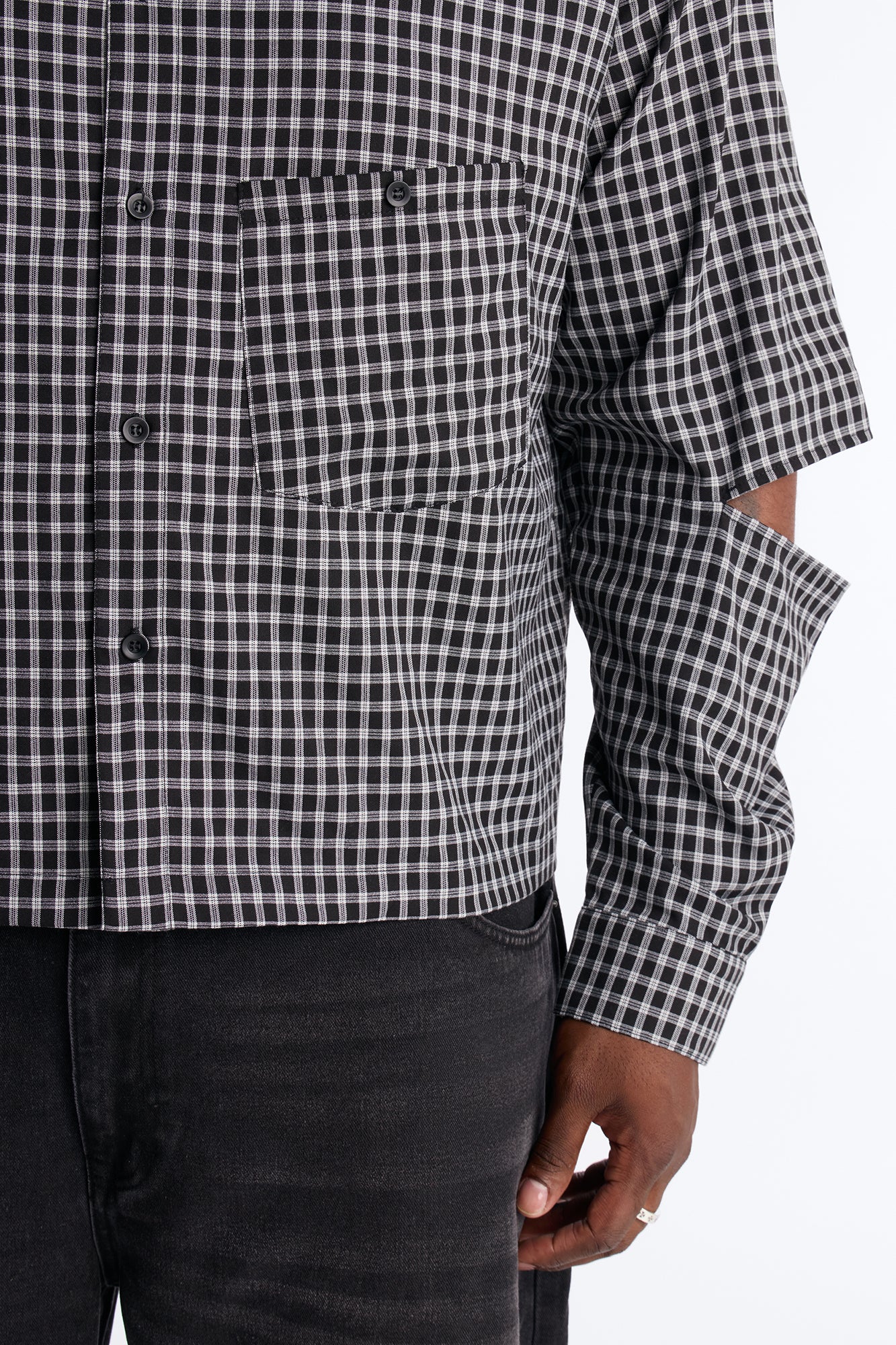 Railcut Plaid Button Up Shirt - Black - Image 7