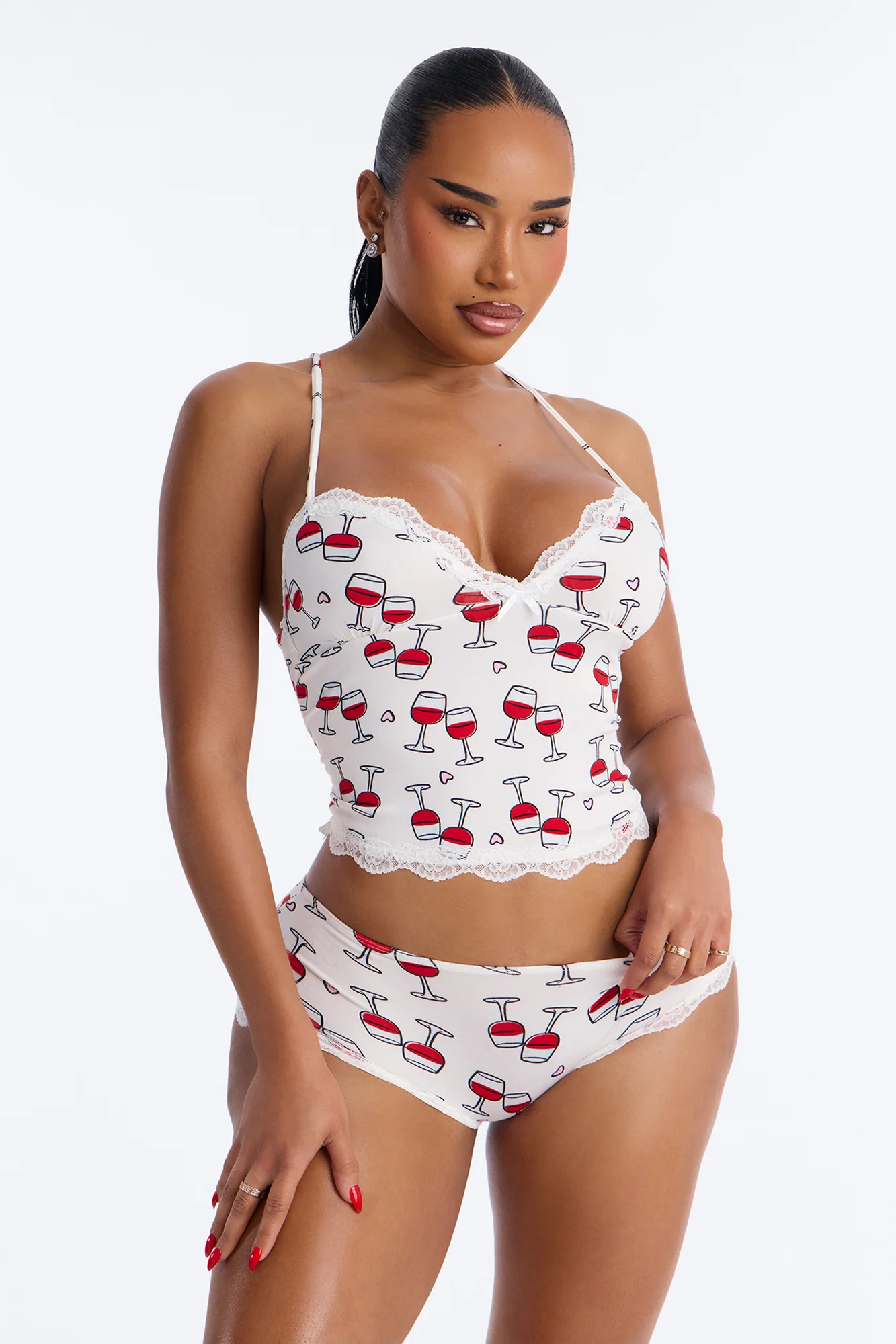 Raise A Glass Cami PJ Short Set - White/combo