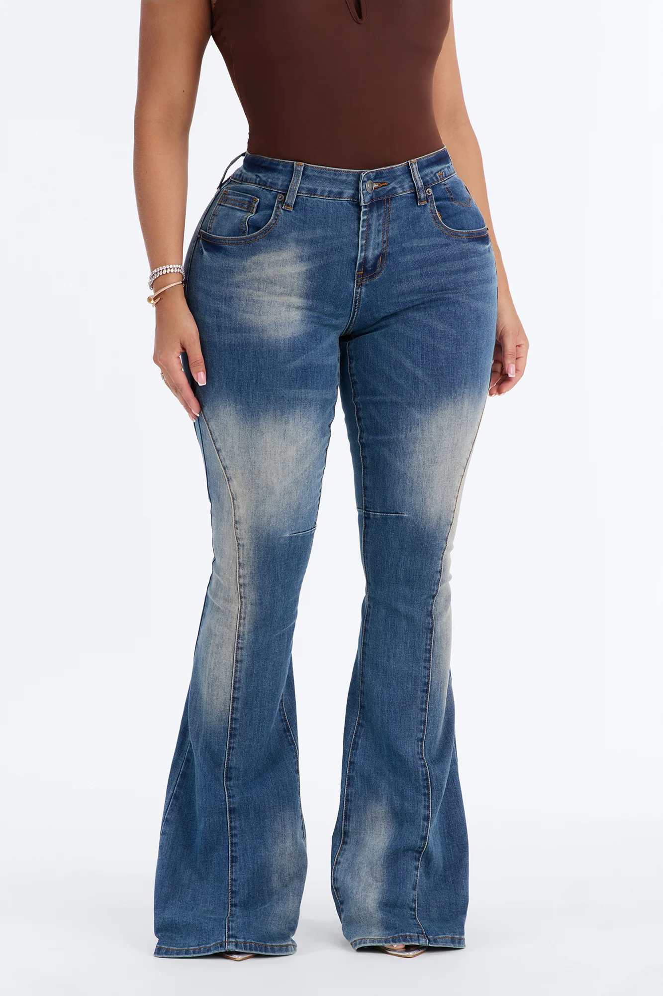 Raleigh Mid Rise Flare Jeans - Dark Wash - Image 2