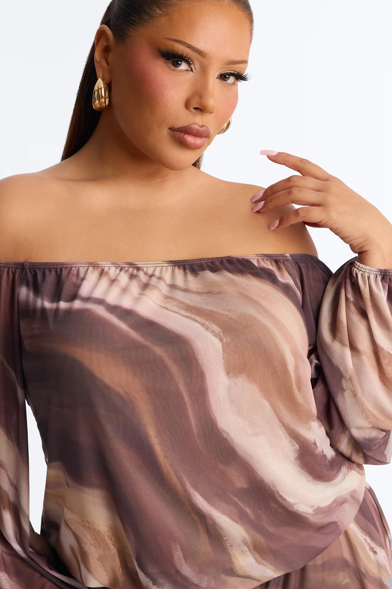 Rana Mesh Off Shoulder Romper - Brown - Image 7