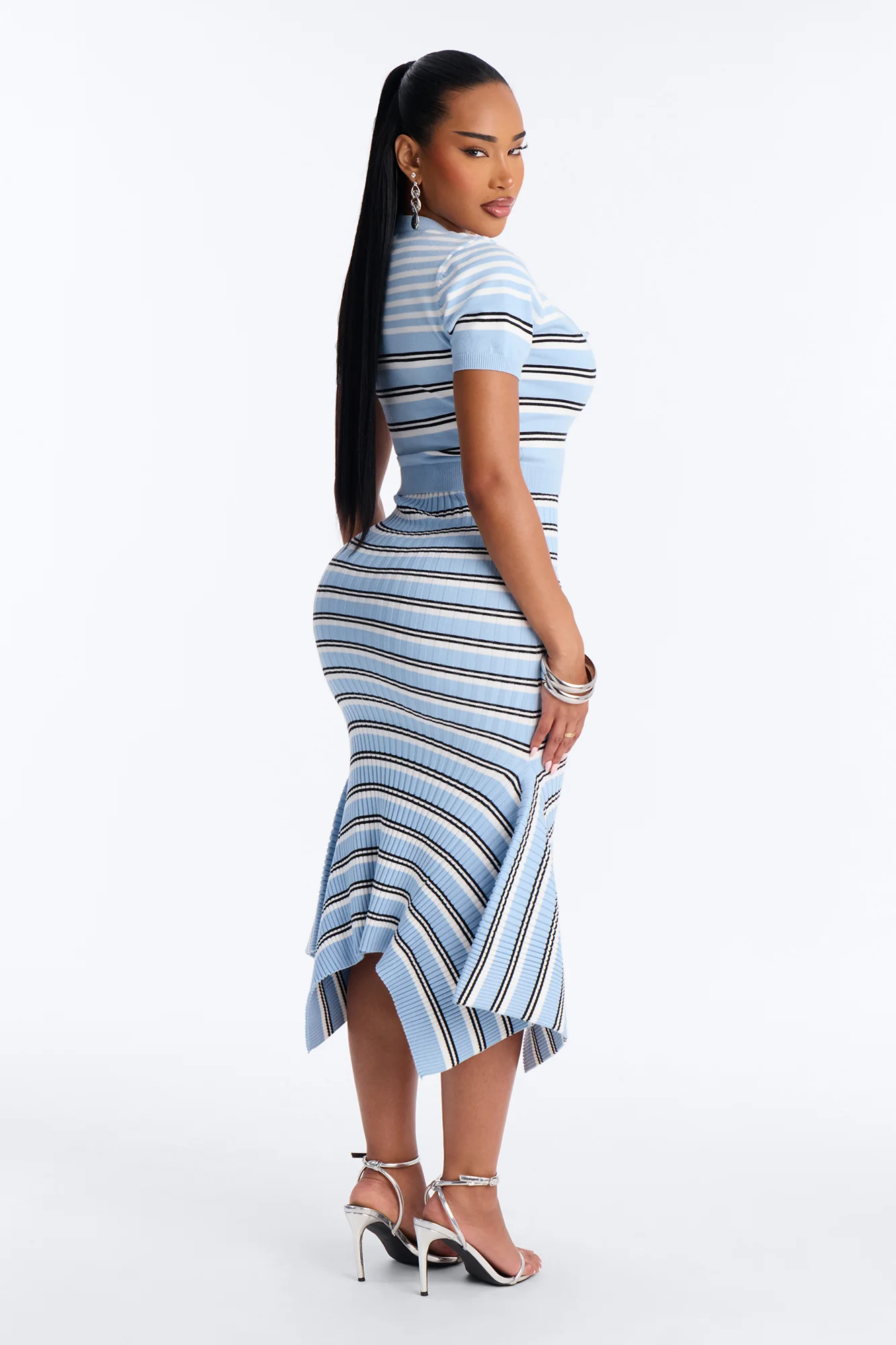 Rare Catch Ribbed Striped Midi Dress Set - Blue/combo - Image 4