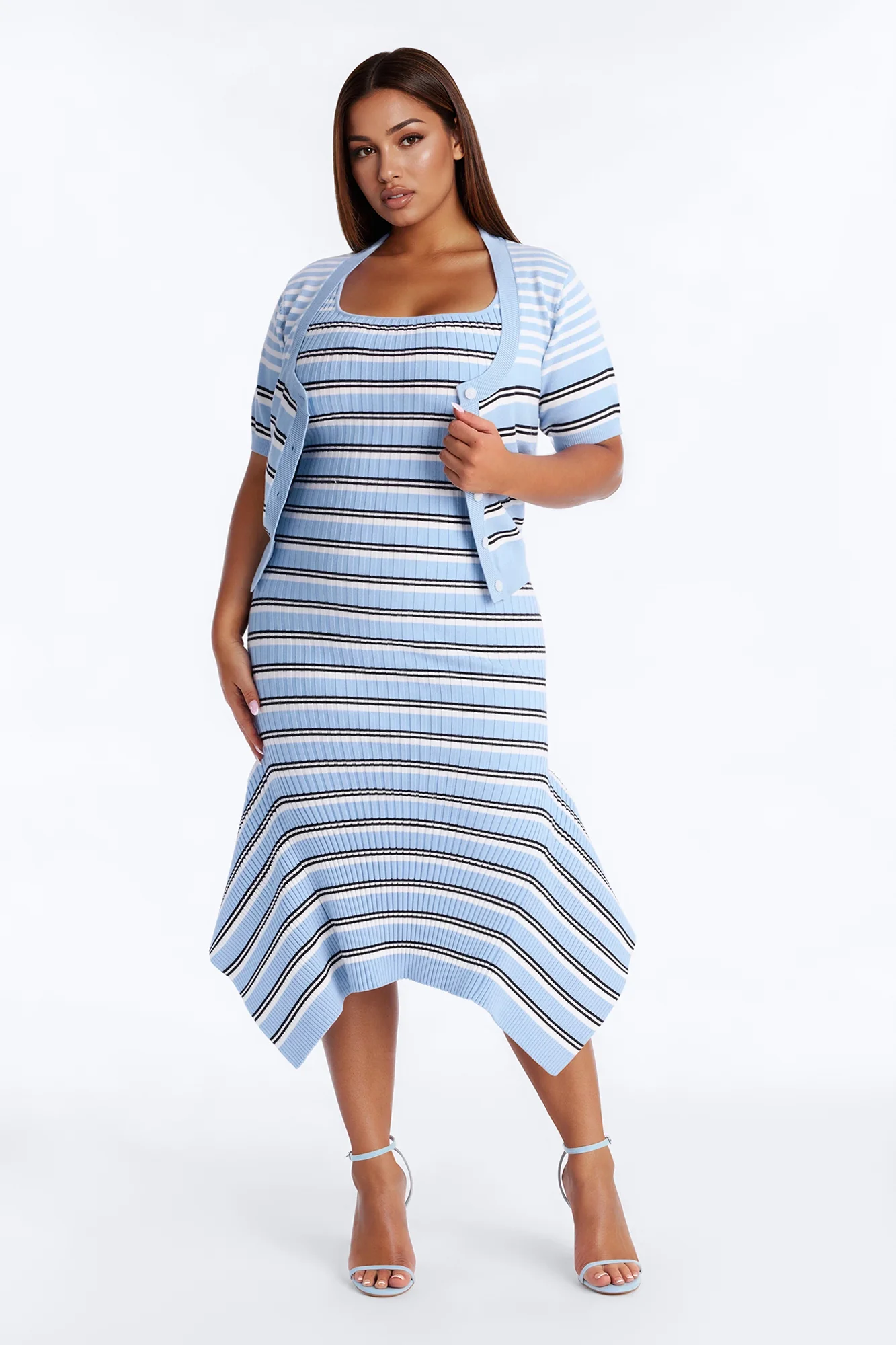 Rare Catch Ribbed Striped Midi Dress Set - Blue/combo - Image 5
