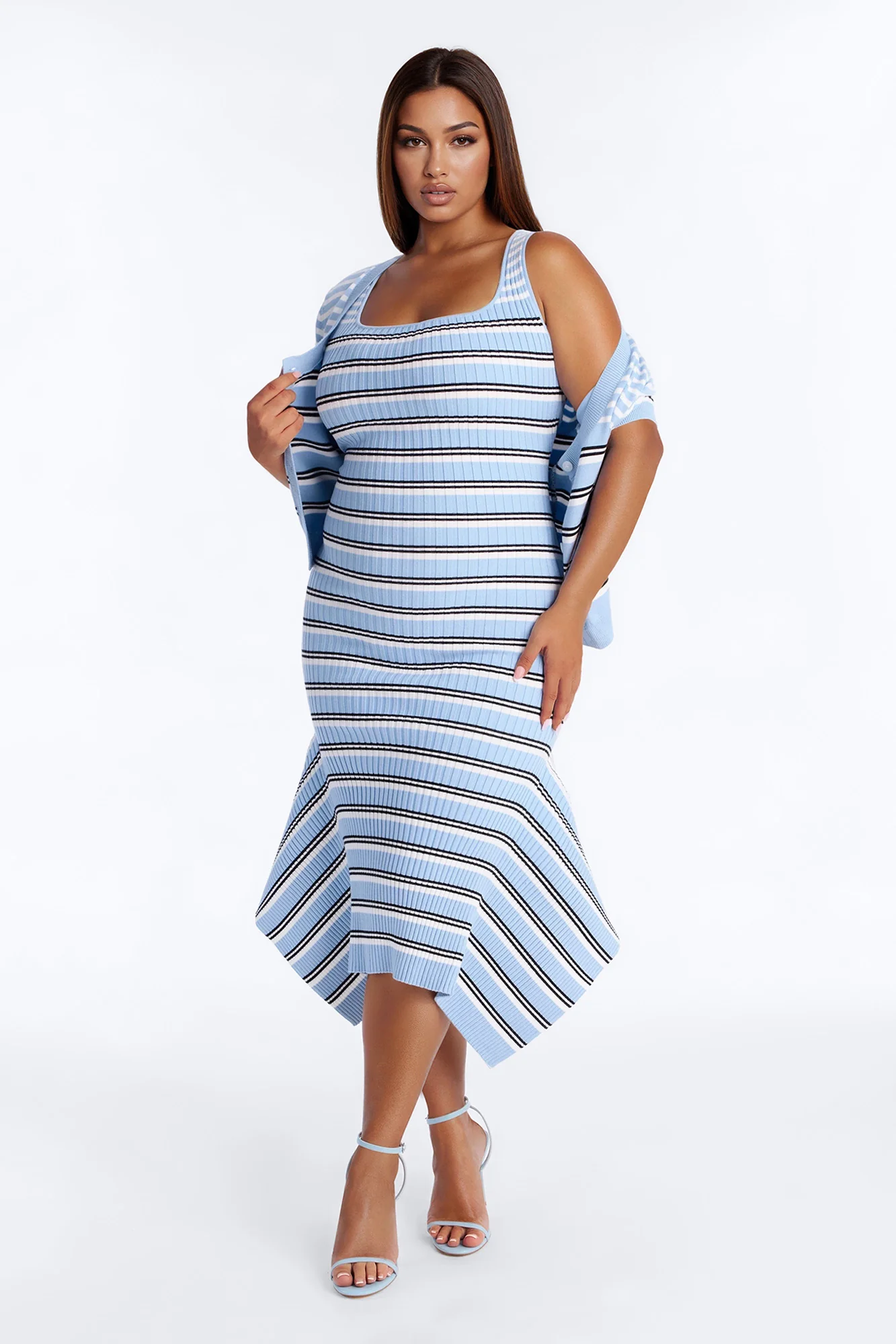 Rare Catch Ribbed Striped Midi Dress Set - Blue/combo - Image 7