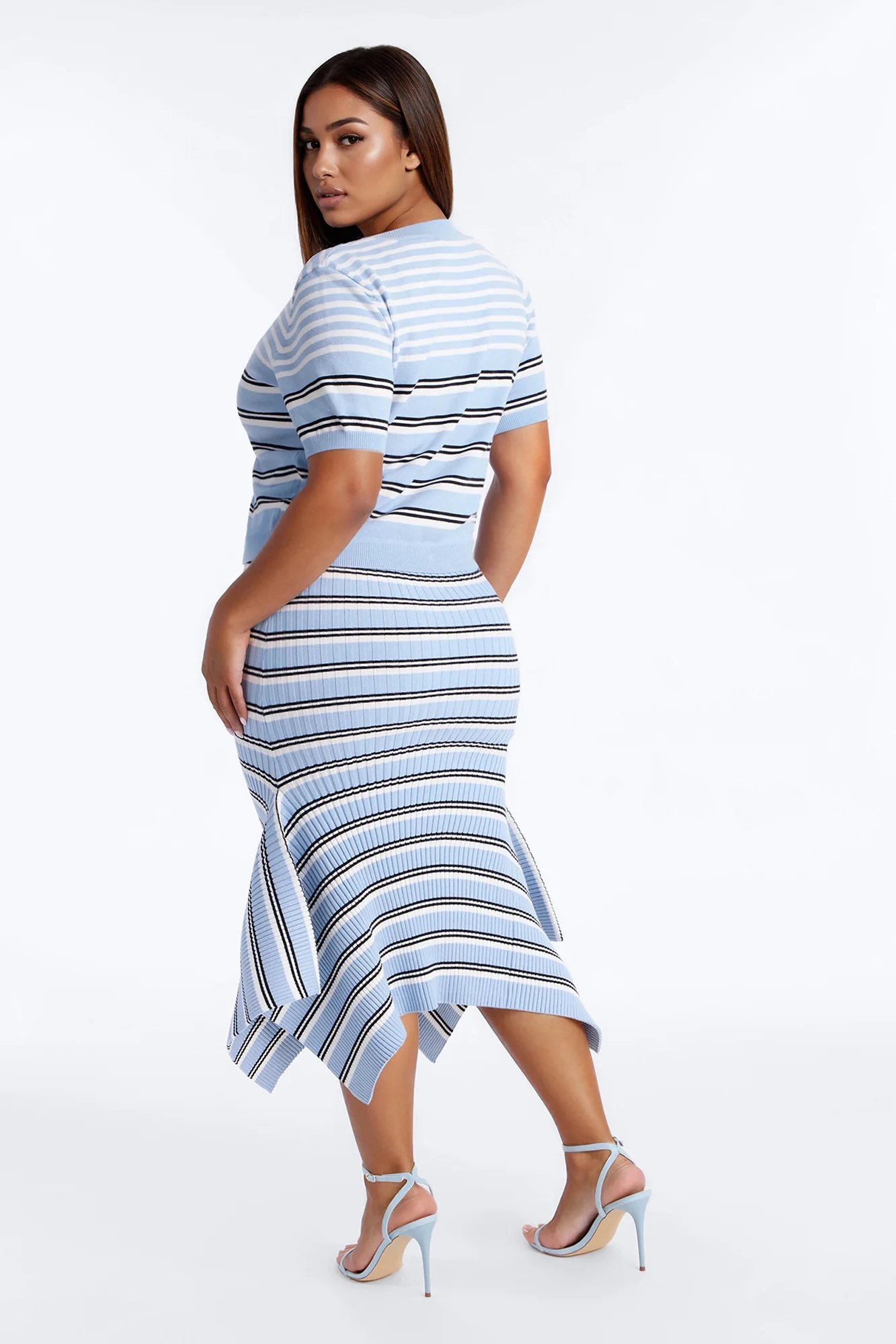 Rare Catch Ribbed Striped Midi Dress Set - Blue/combo - Image 9
