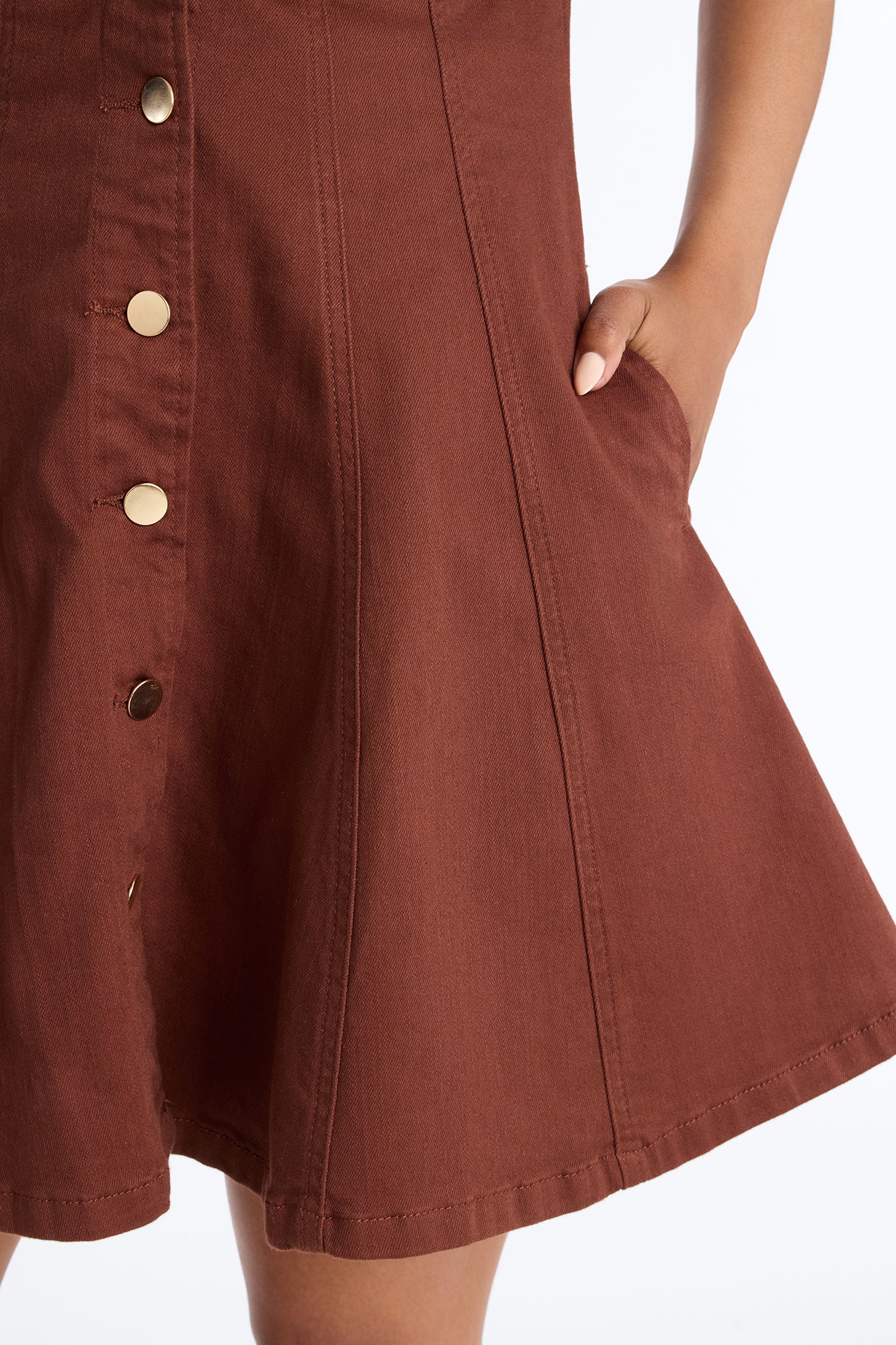 Raven Stretch Denim Mini Dress - Brown - Image 4