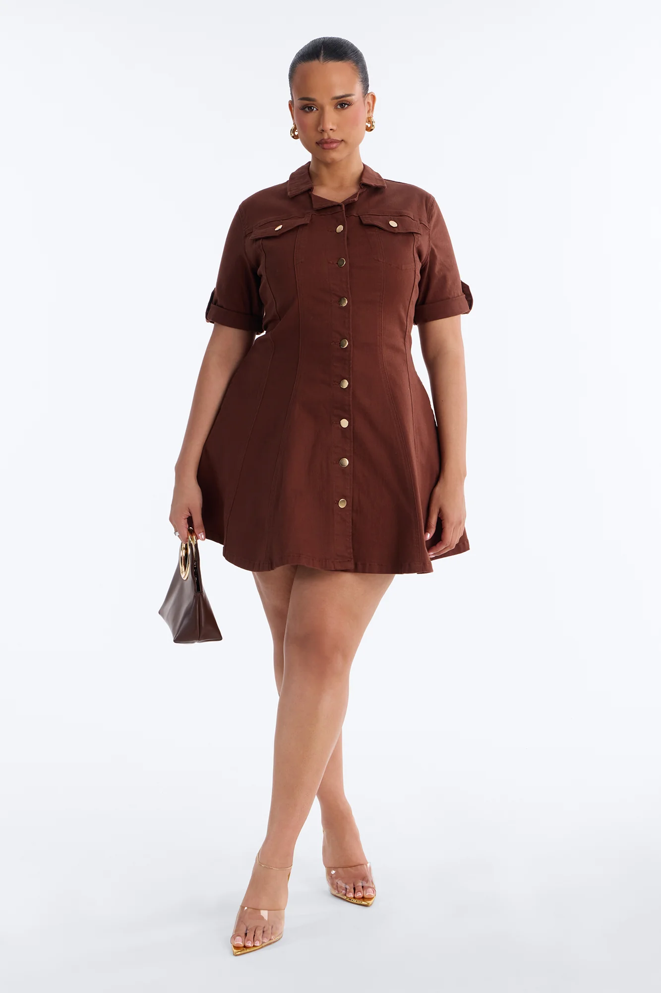 Raven Stretch Denim Mini Dress - Brown - Image 7