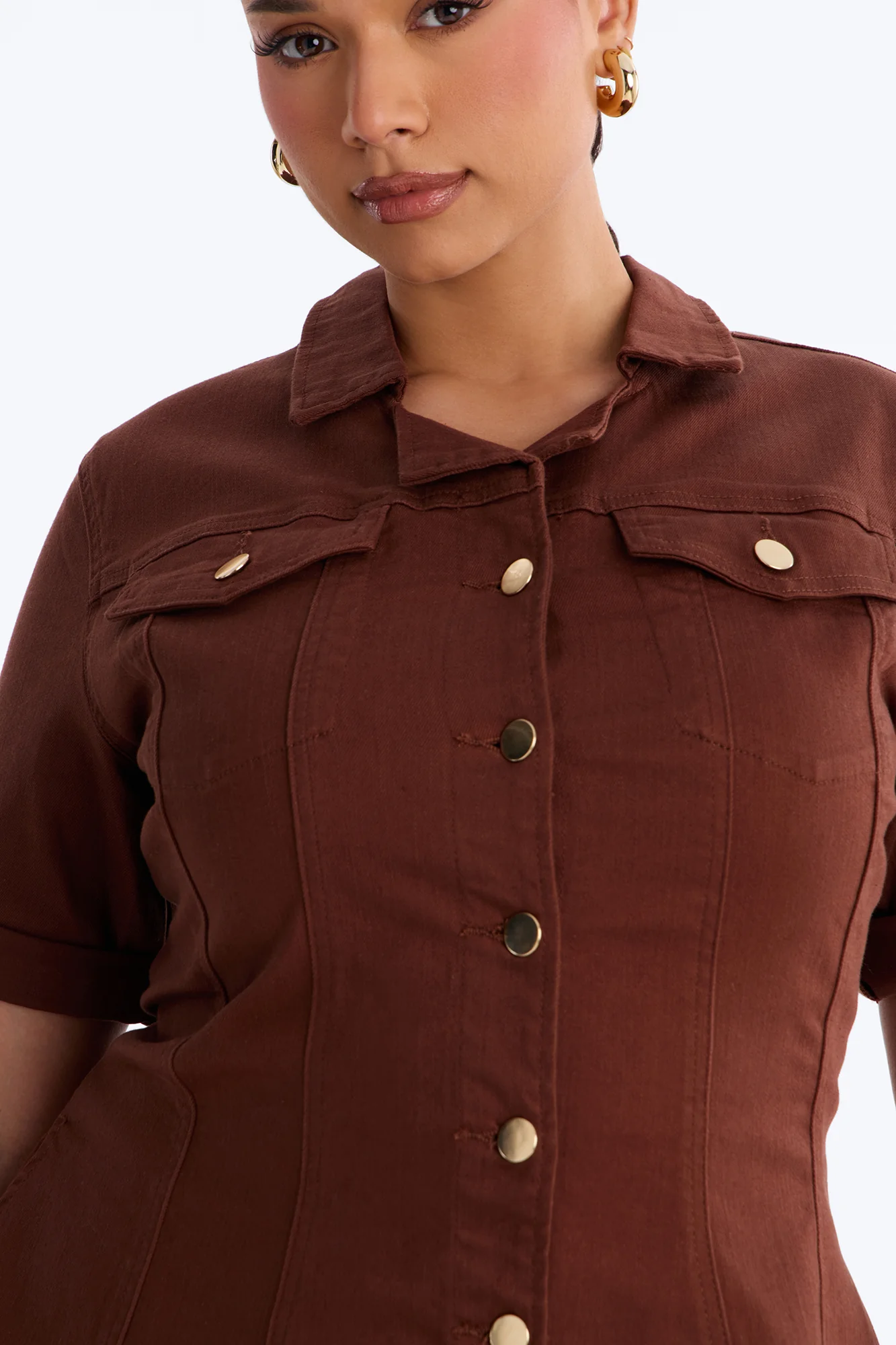 Raven Stretch Denim Mini Dress - Brown - Image 8