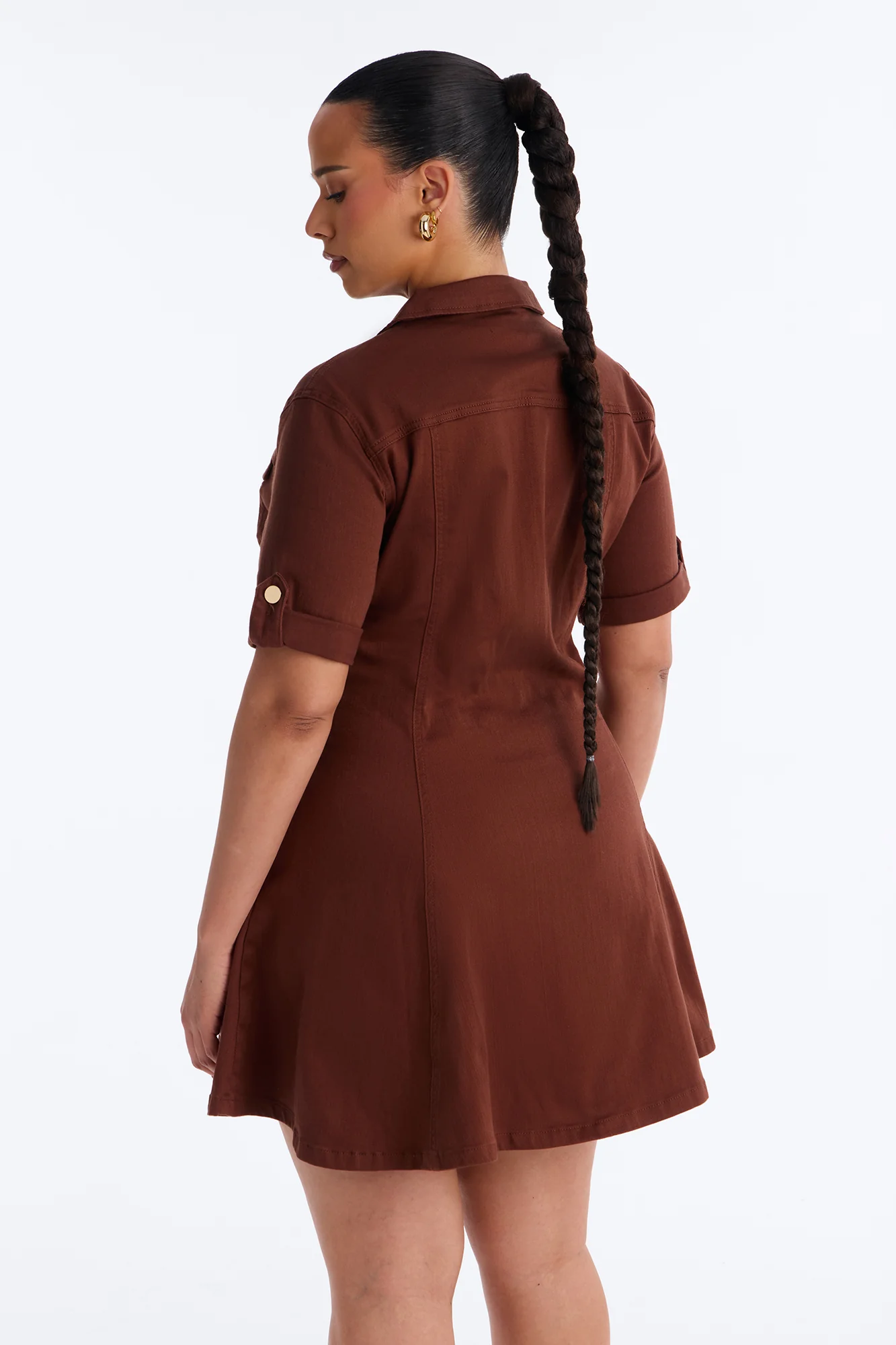 Raven Stretch Denim Mini Dress - Brown - Image 9