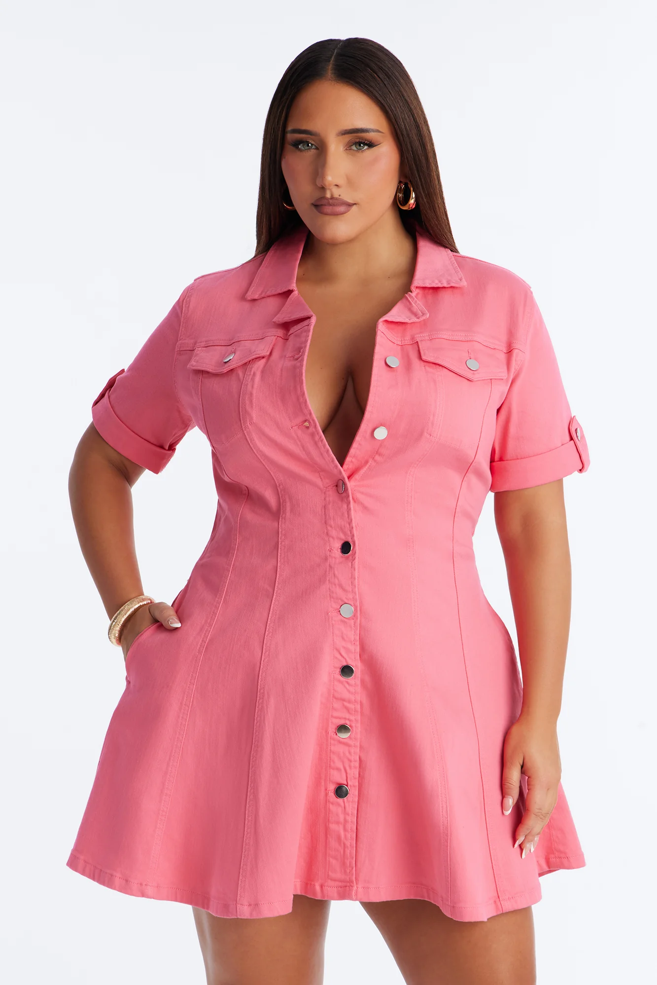 Raven Stretch Denim Mini Dress - Pink - Image 5