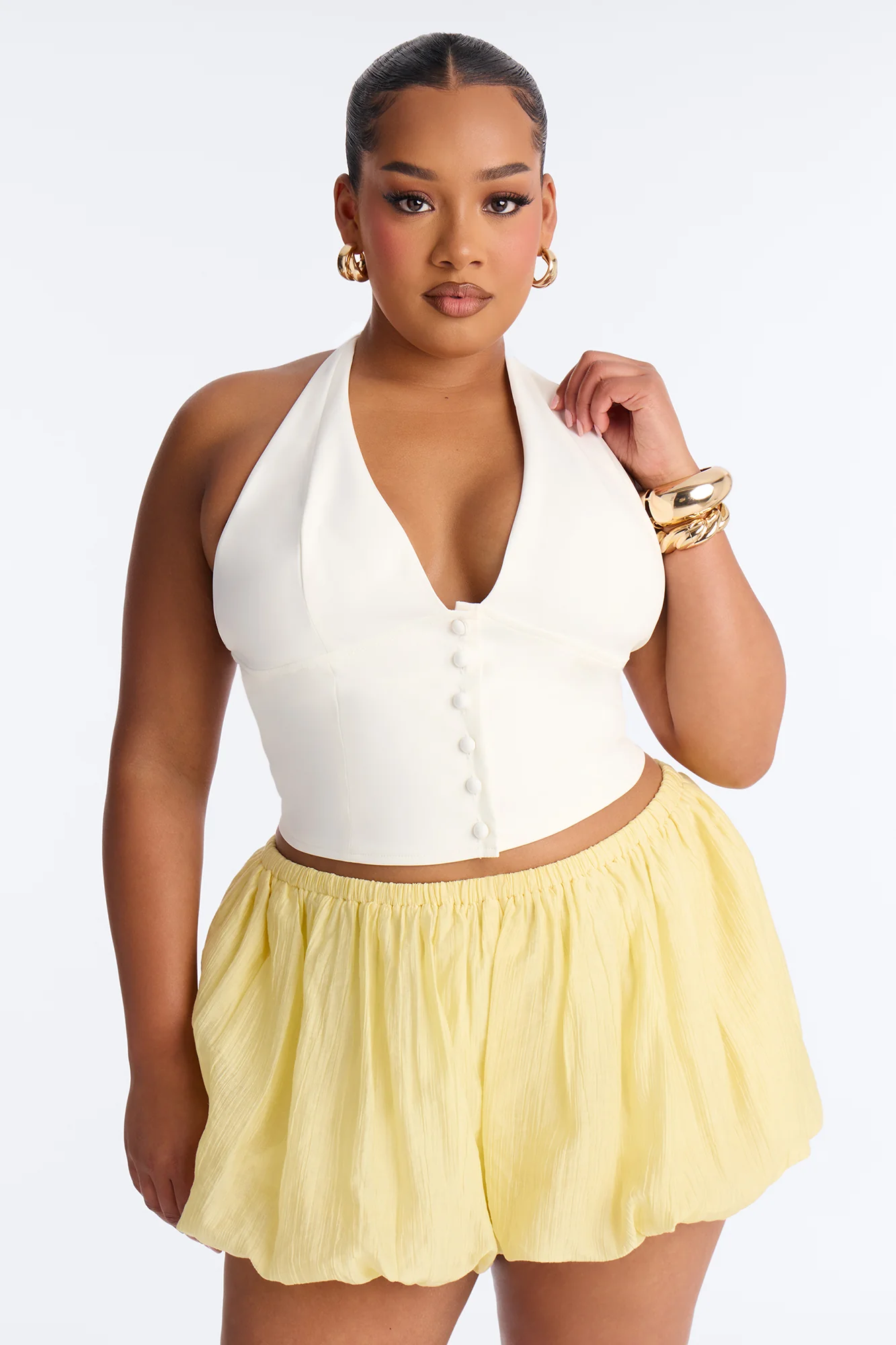 Rayna Button Front Halter Top - Cream - Image 5