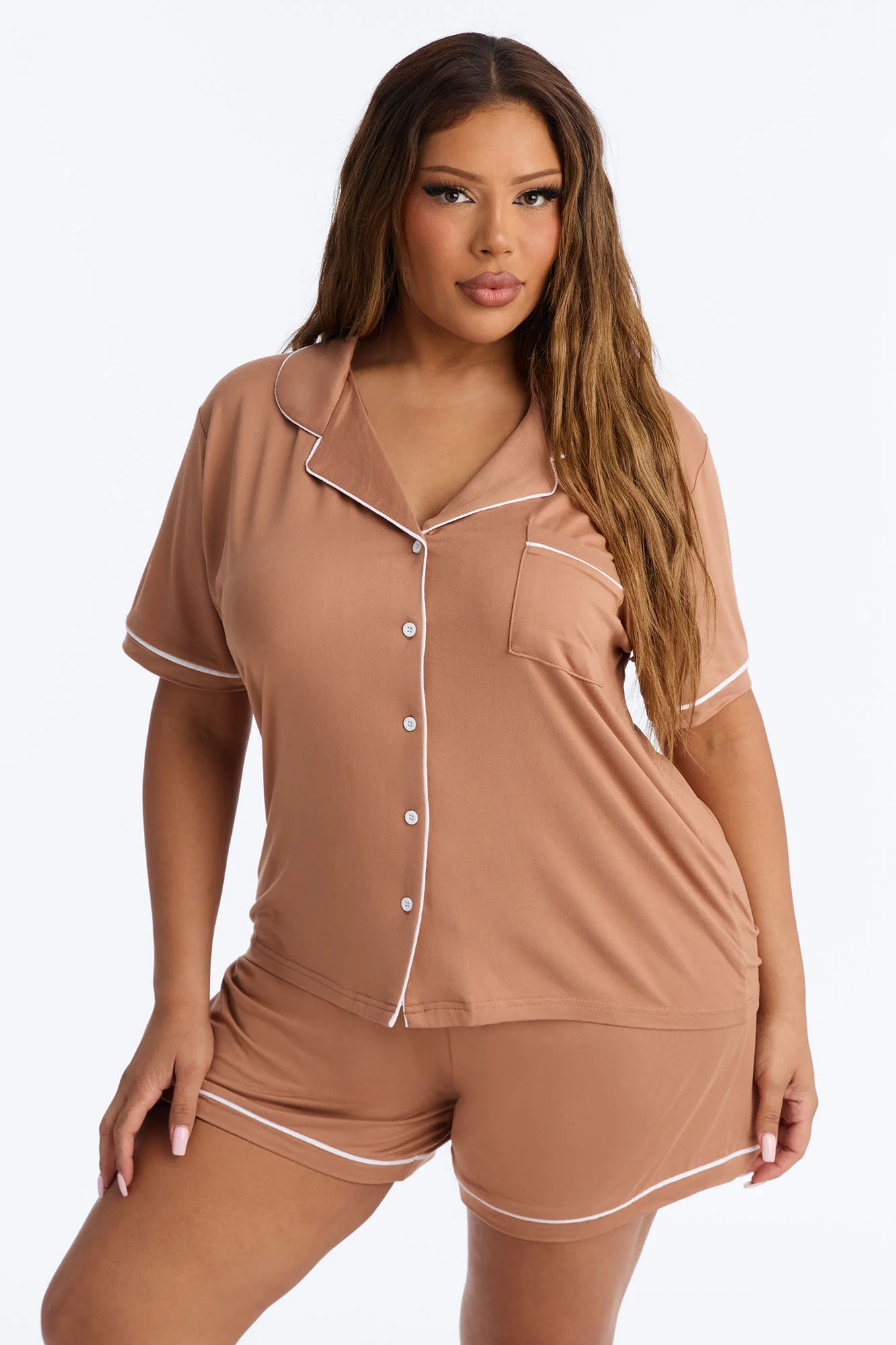Ready For Bed PJ Short Set - Mocha - Image 4