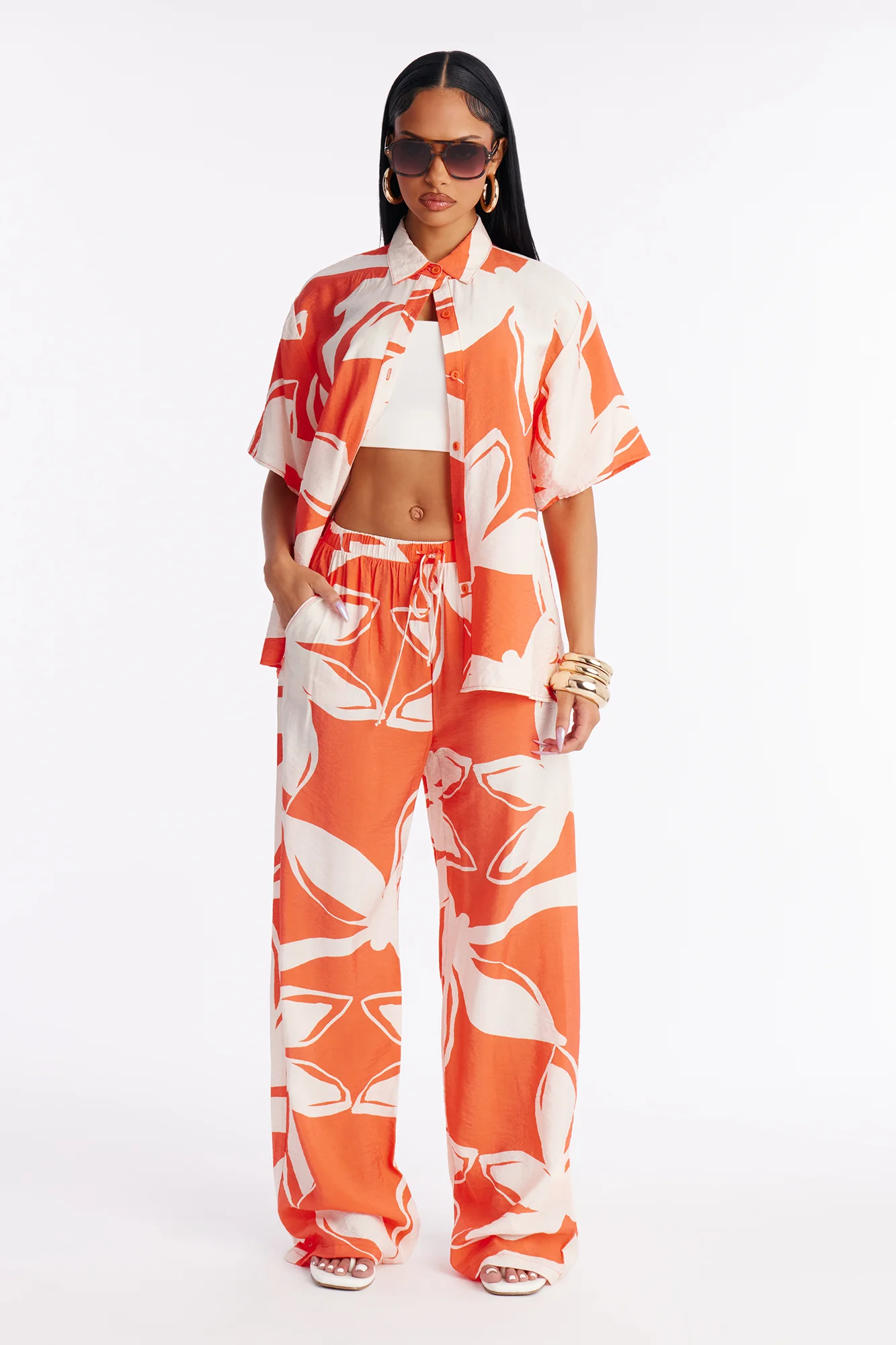 Ready For Vacay Wide Leg Pant Set - Orange