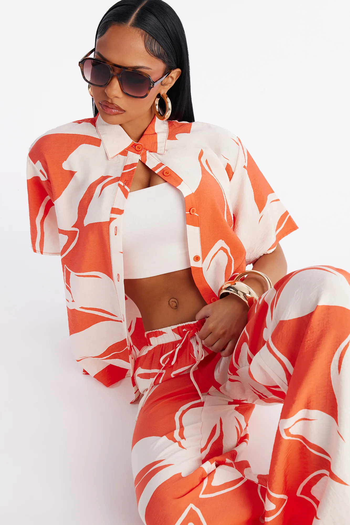 Ready For Vacay Wide Leg Pant Set - Orange - Image 2