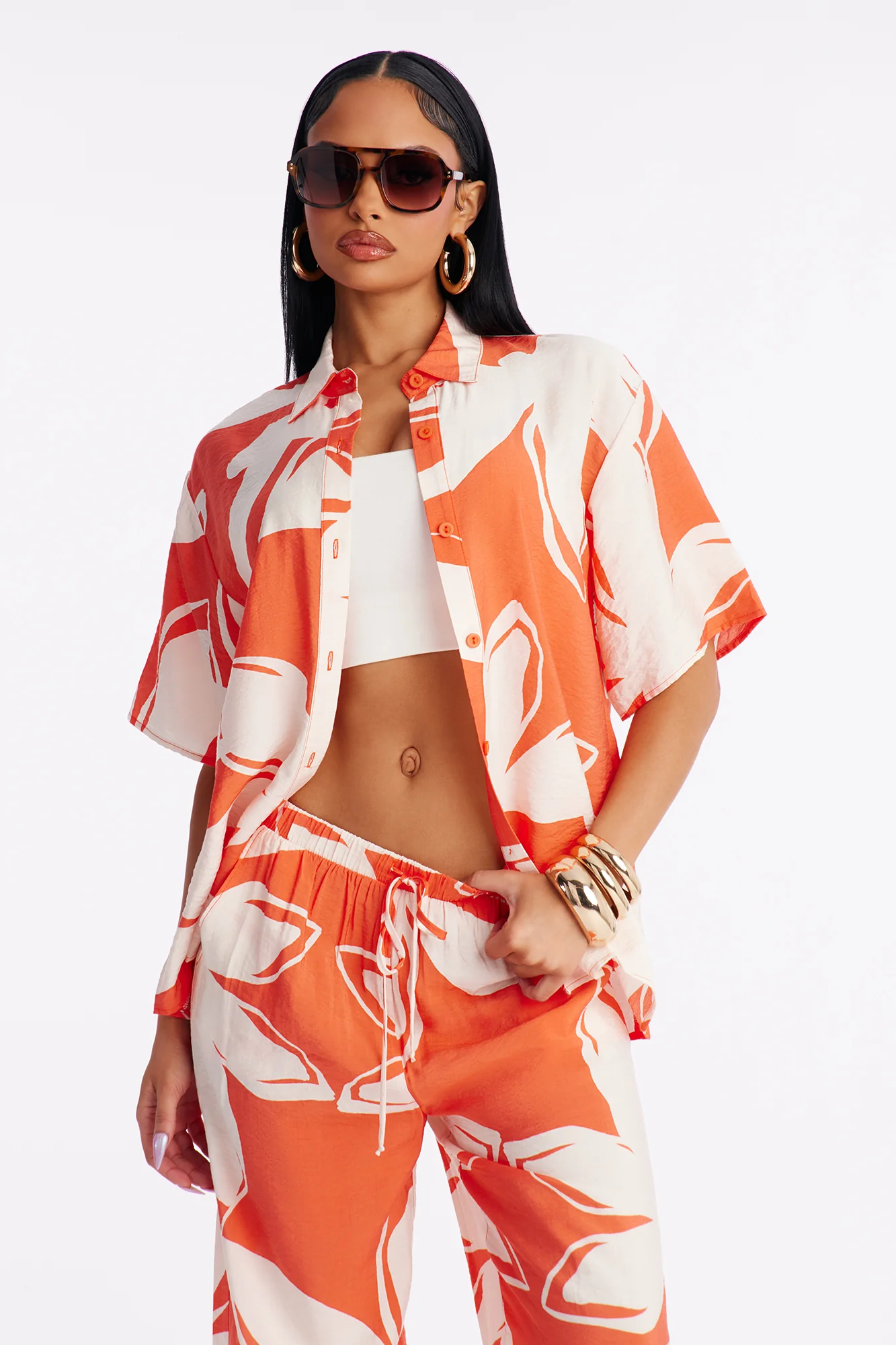 Ready For Vacay Wide Leg Pant Set - Orange - Image 3