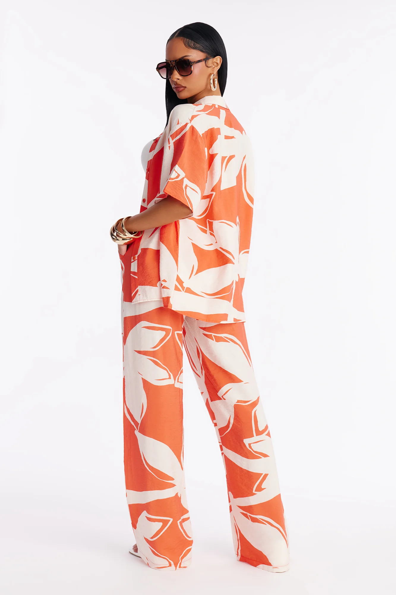 Ready For Vacay Wide Leg Pant Set - Orange - Image 4