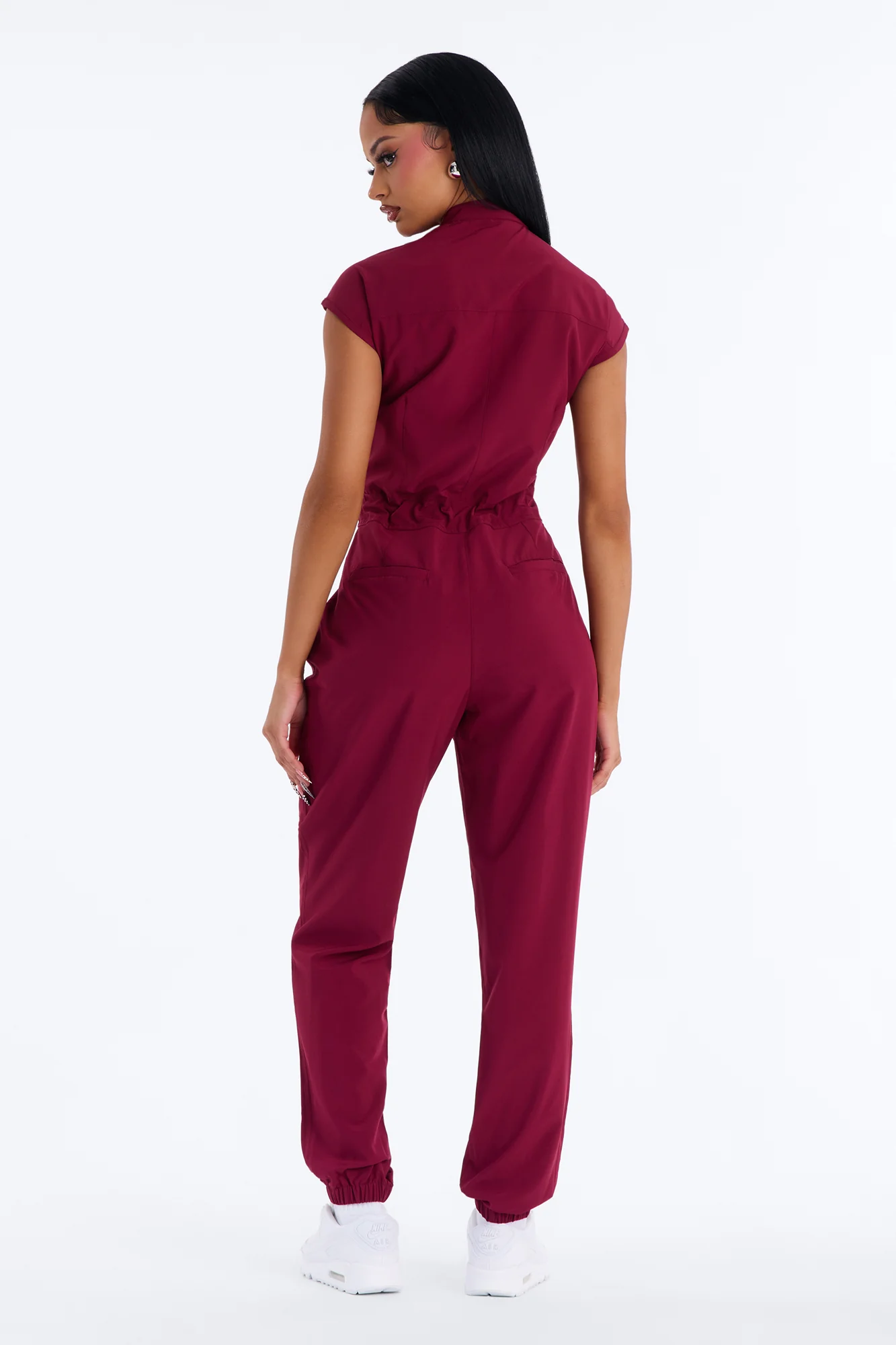 Ready Next Shift Stretch Scrub Jumpsuit - Burgundy - Image 4