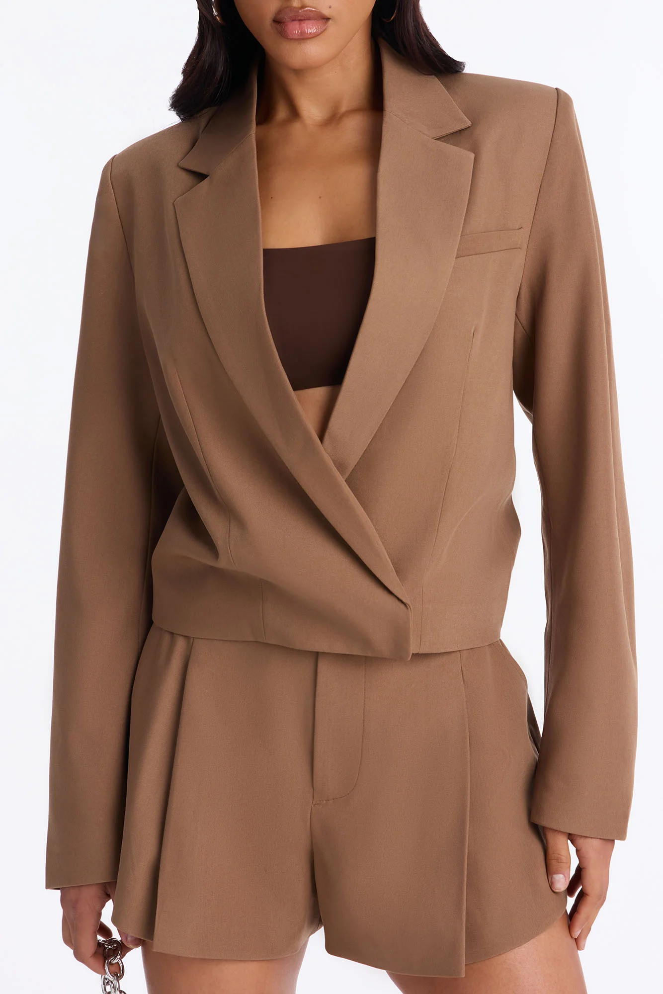 Ready To Work Crepe Cropped Blazer - Brown - Image 4