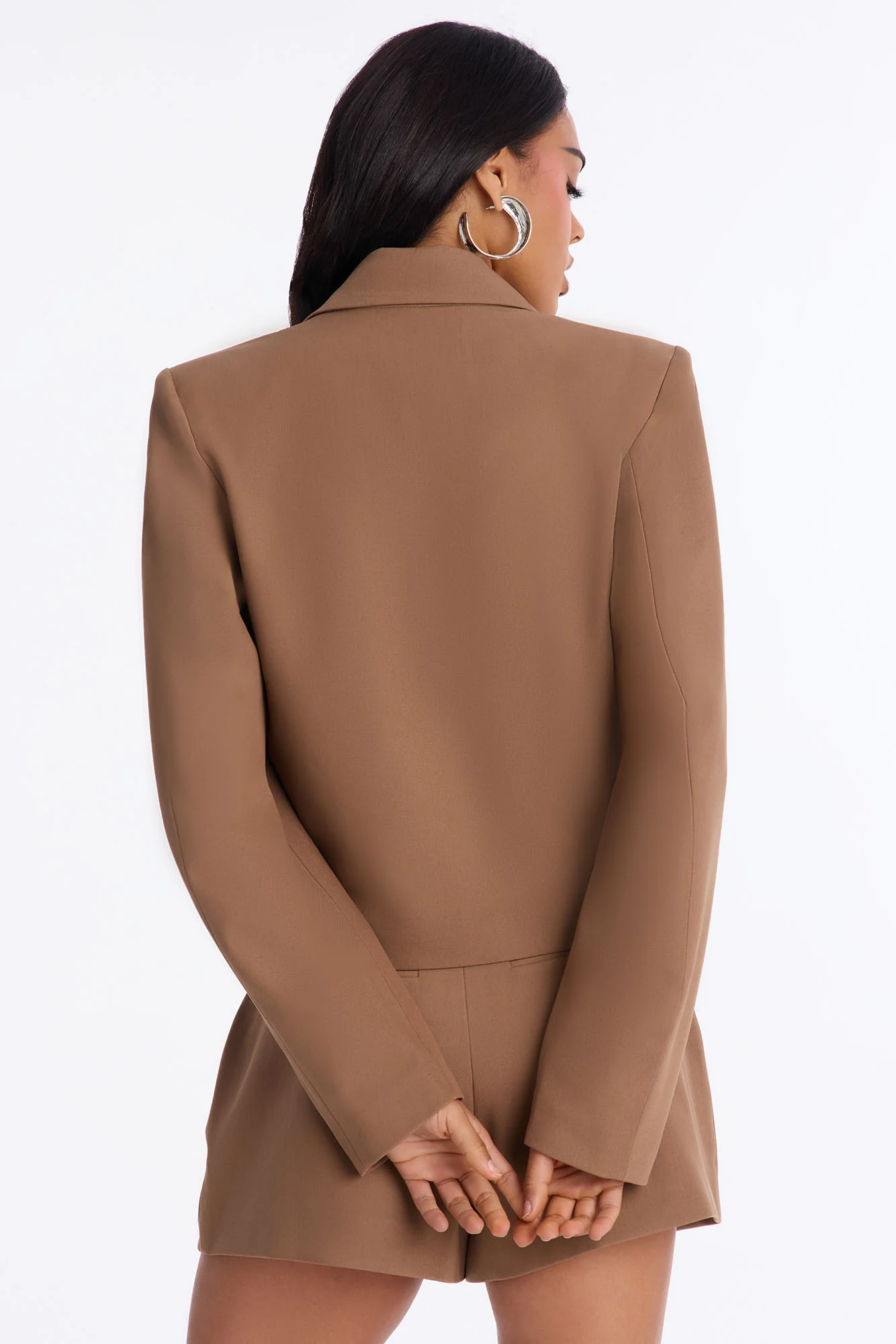 Ready To Work Crepe Cropped Blazer - Brown - Image 5