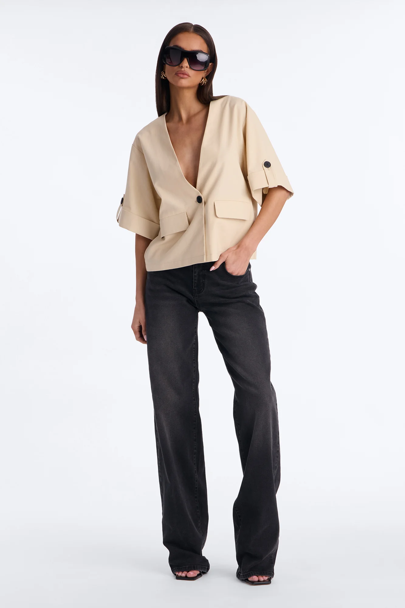Ready When You Are Cuffed Linen Top - Beige - Image 2