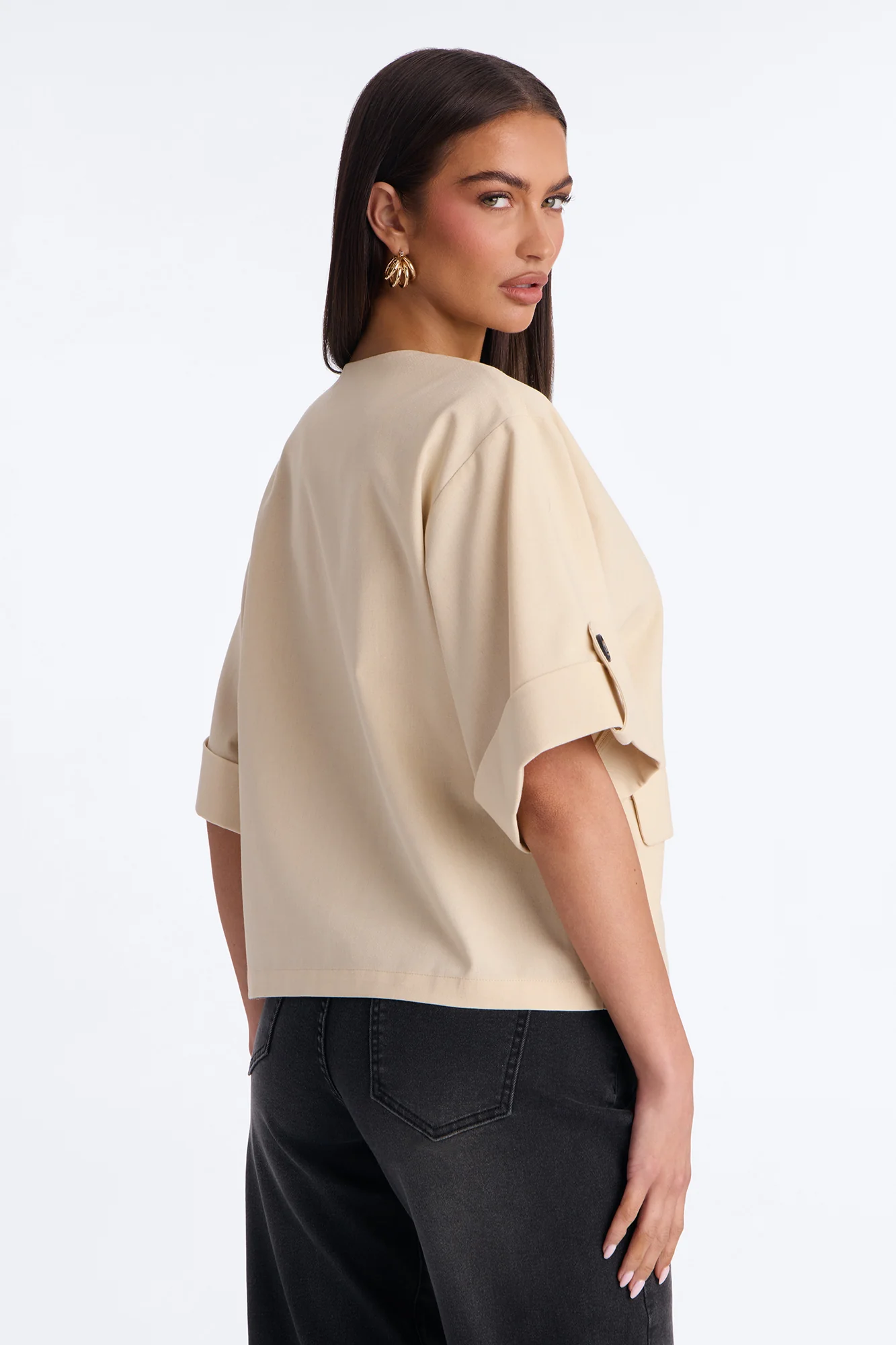 Ready When You Are Cuffed Linen Top - Beige - Image 4