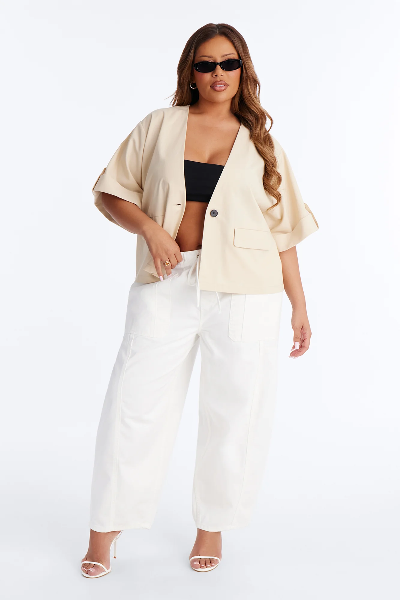 Ready When You Are Cuffed Linen Top - Beige - Image 5