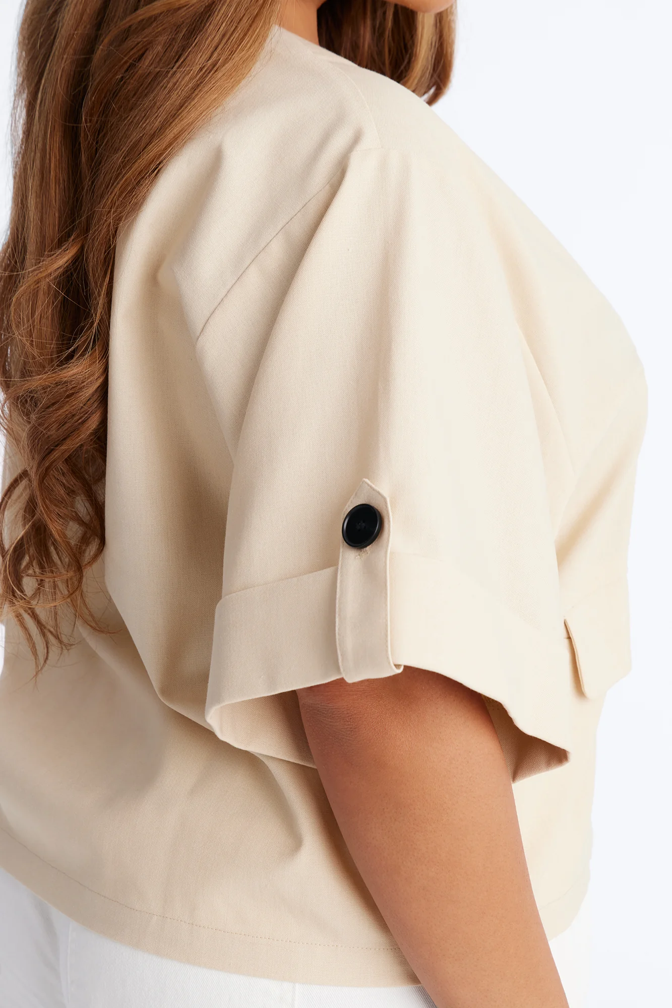Ready When You Are Cuffed Linen Top - Beige - Image 7