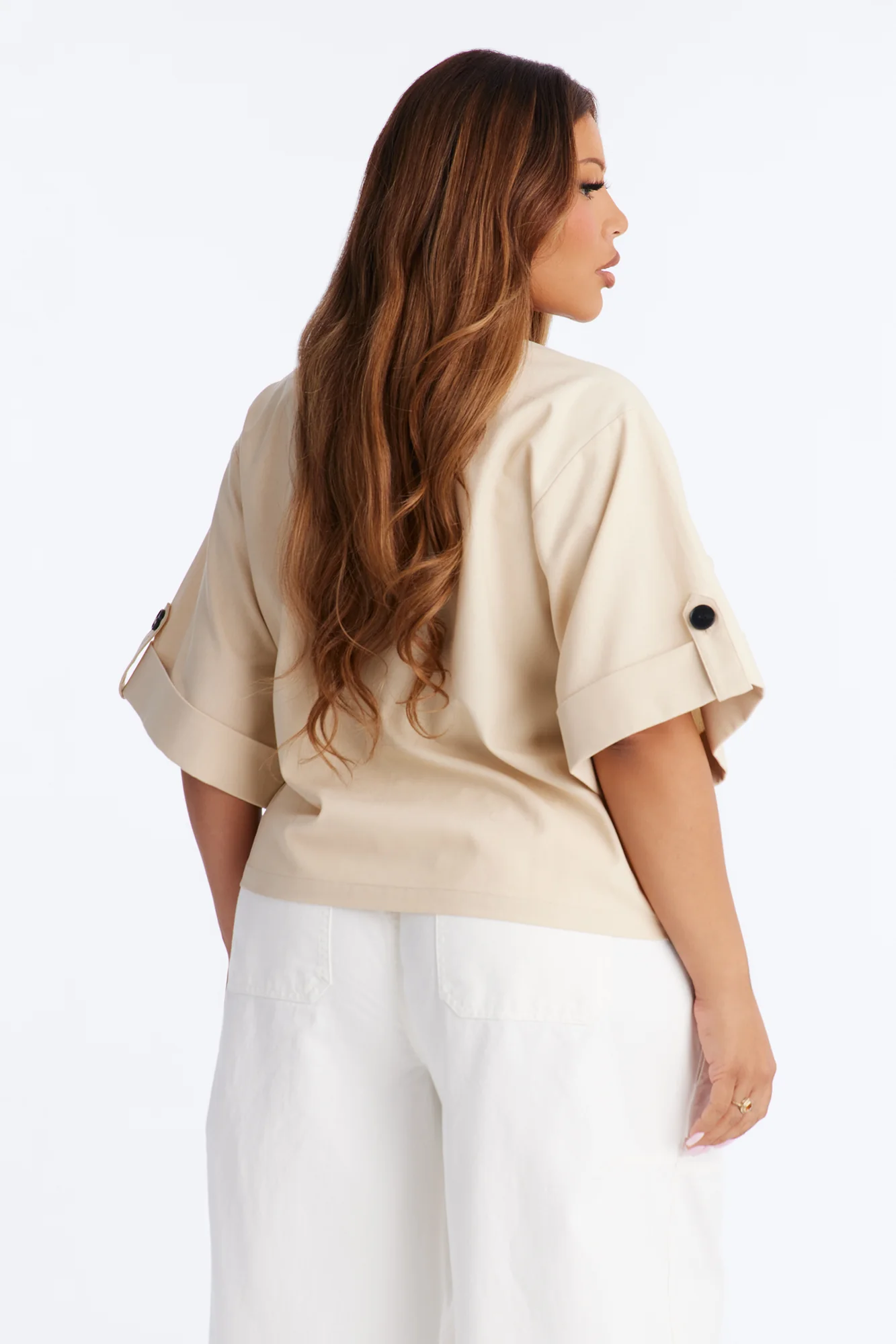 Ready When You Are Cuffed Linen Top - Beige - Image 8