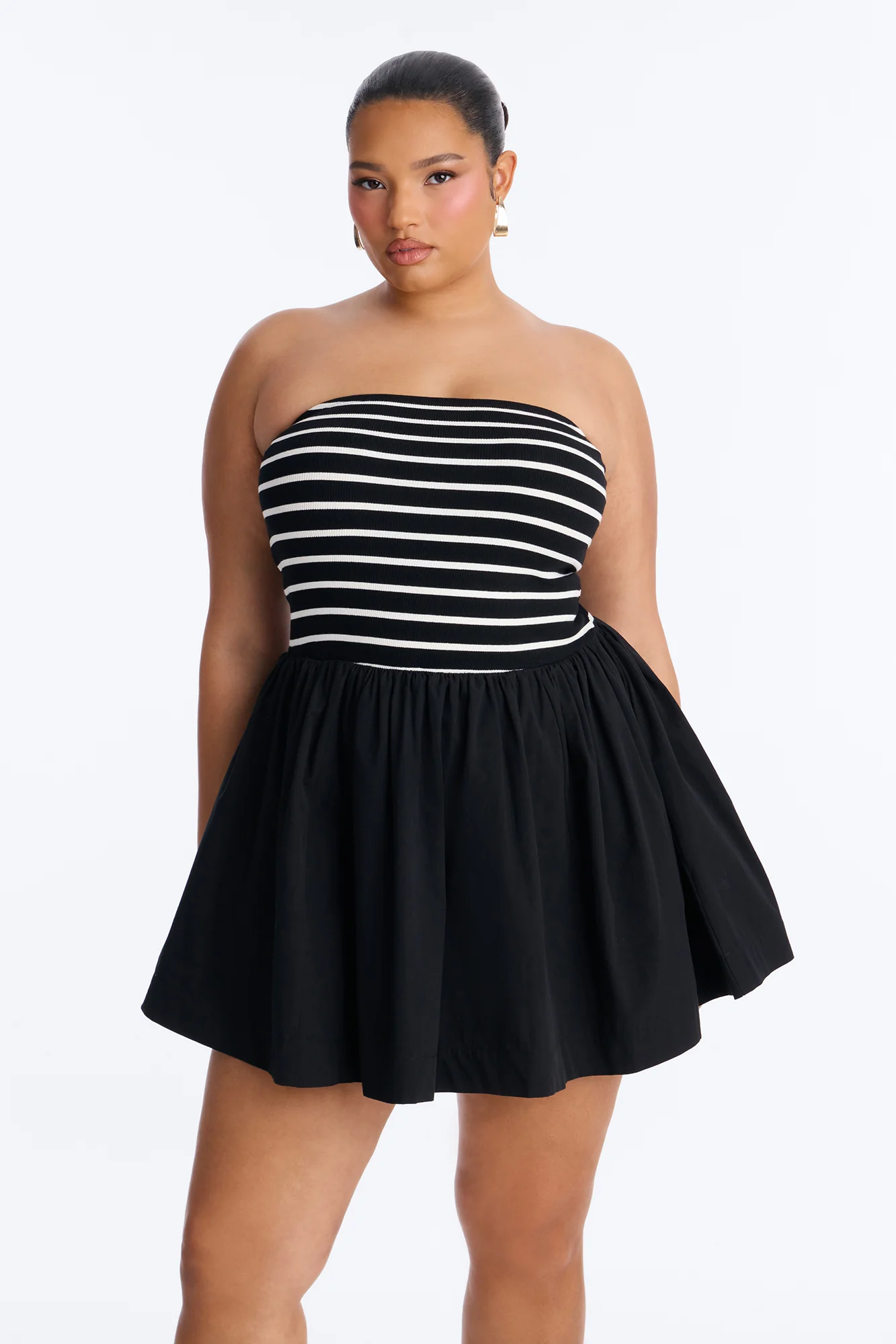 Reagan Strapless Striped Mini Dress - Black/White - Image 4