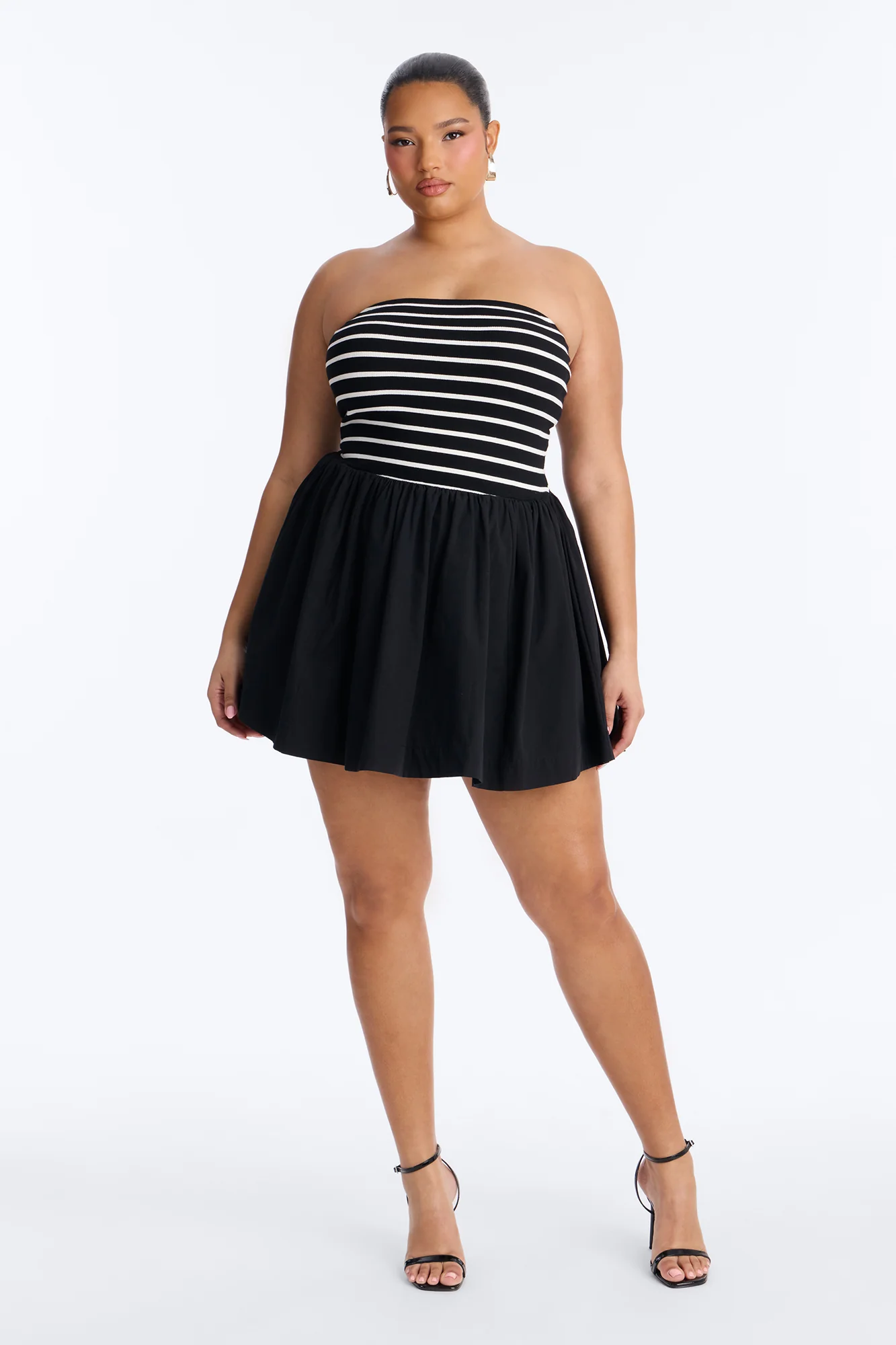 Reagan Strapless Striped Mini Dress - Black/White - Image 6