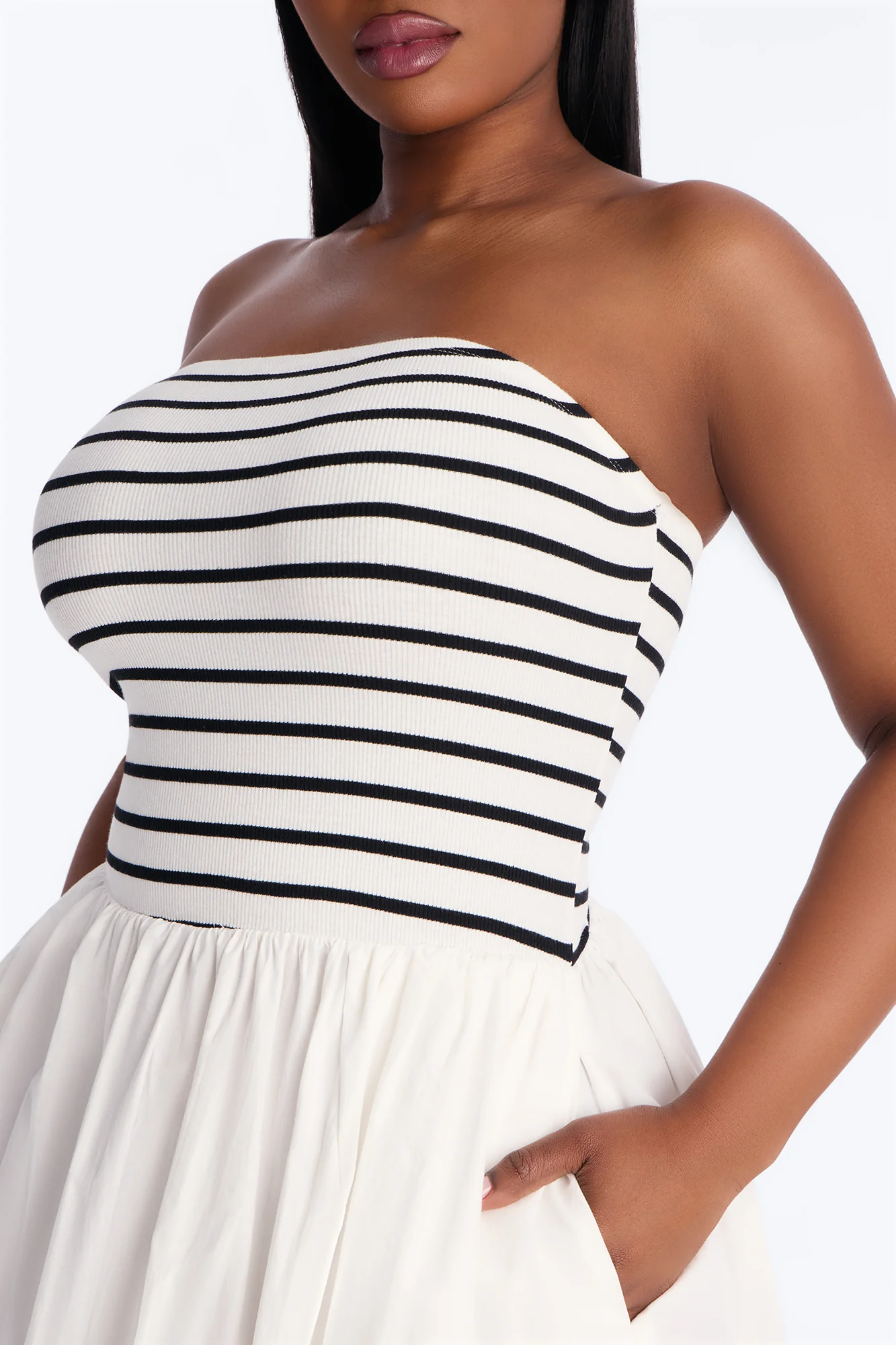 Reagan Strapless Striped Mini Dress - White/Black - Image 7